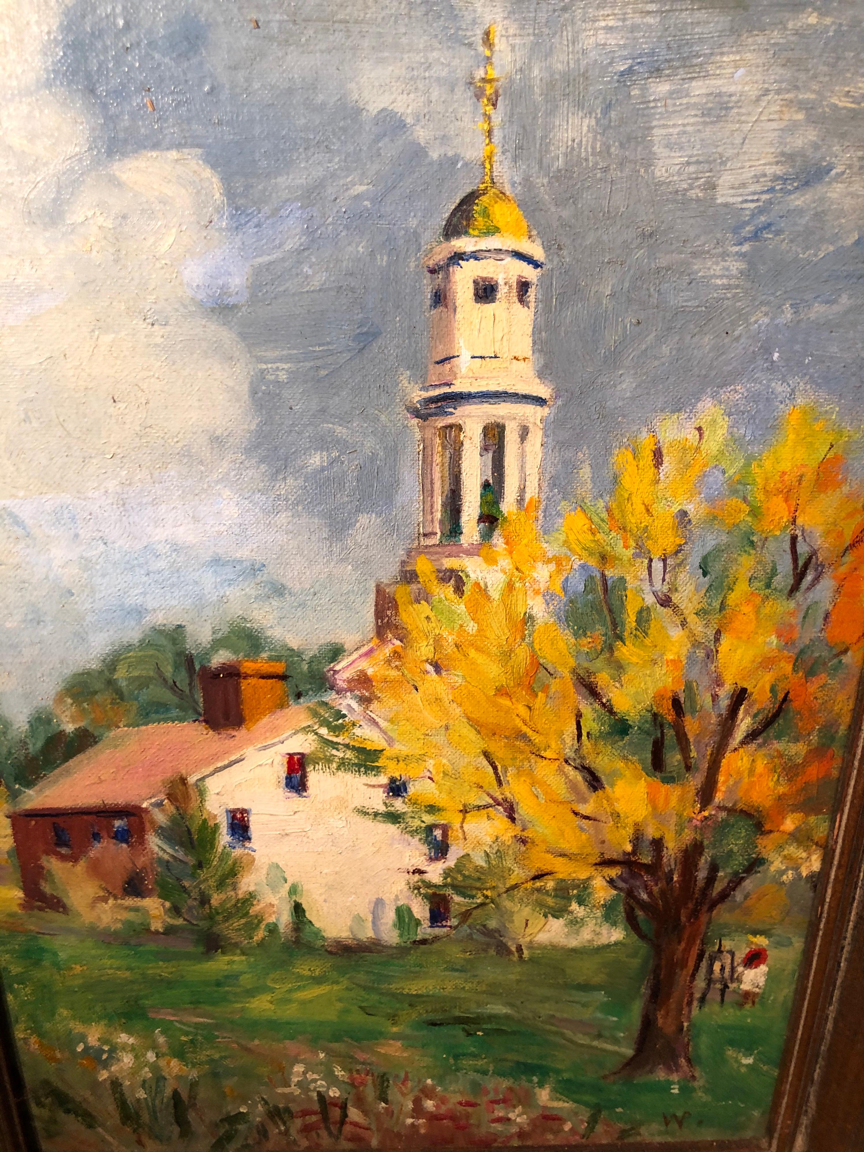 Pastoral Oil on Board of Church For Sale 10