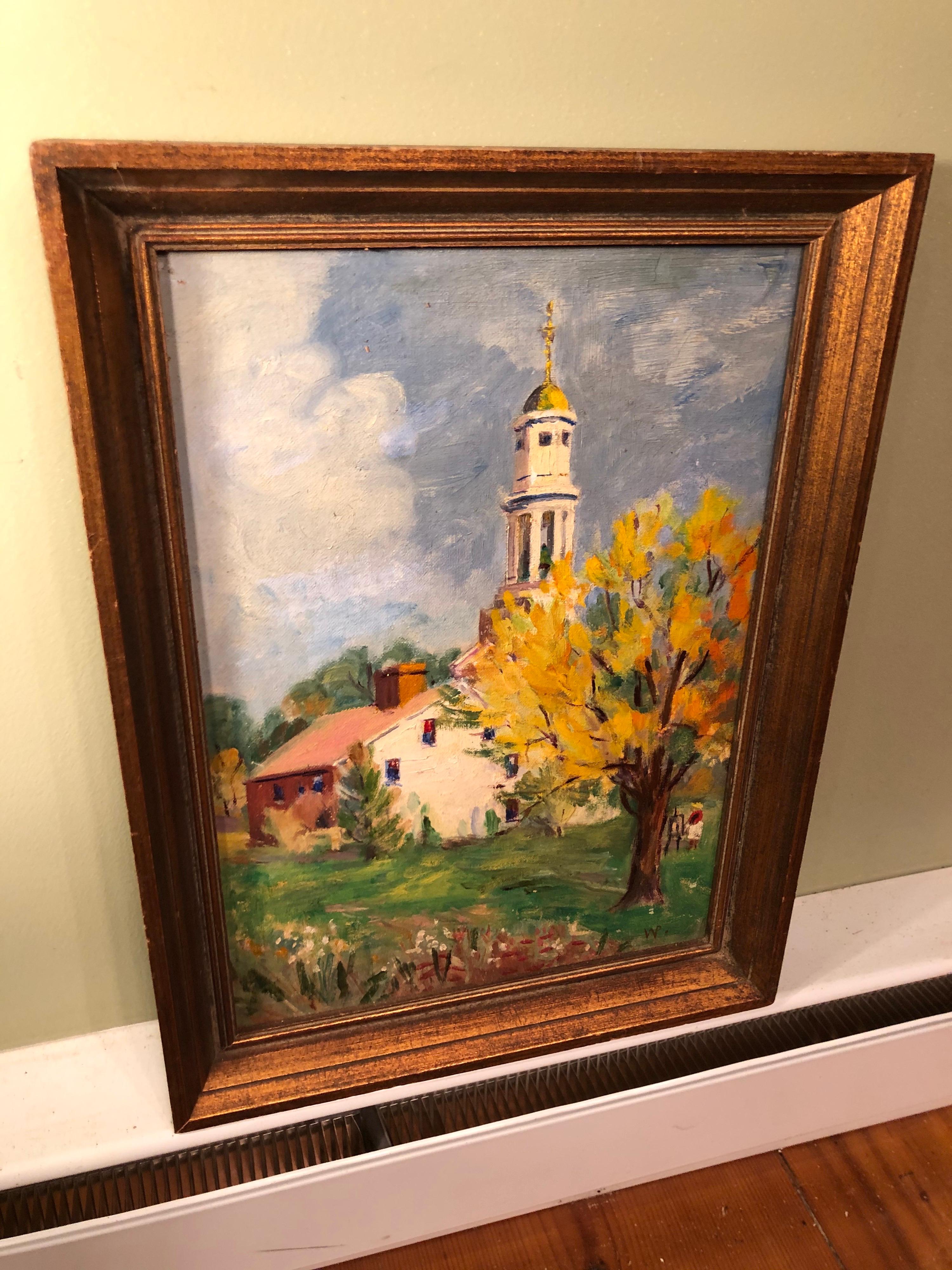 Pastoral Oil on Board of Church For Sale 11