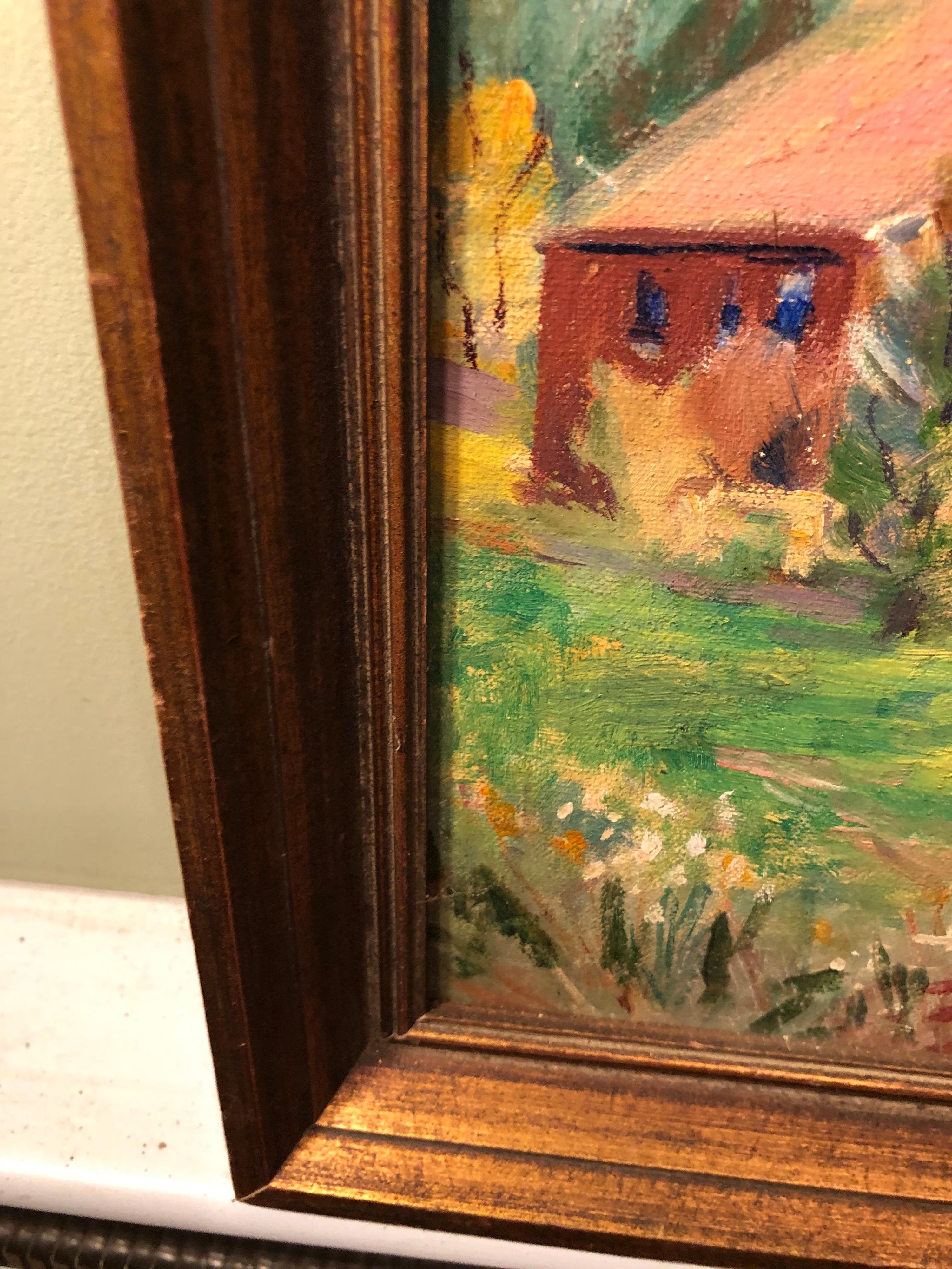 Pastoral Oil on Board of Church For Sale 13