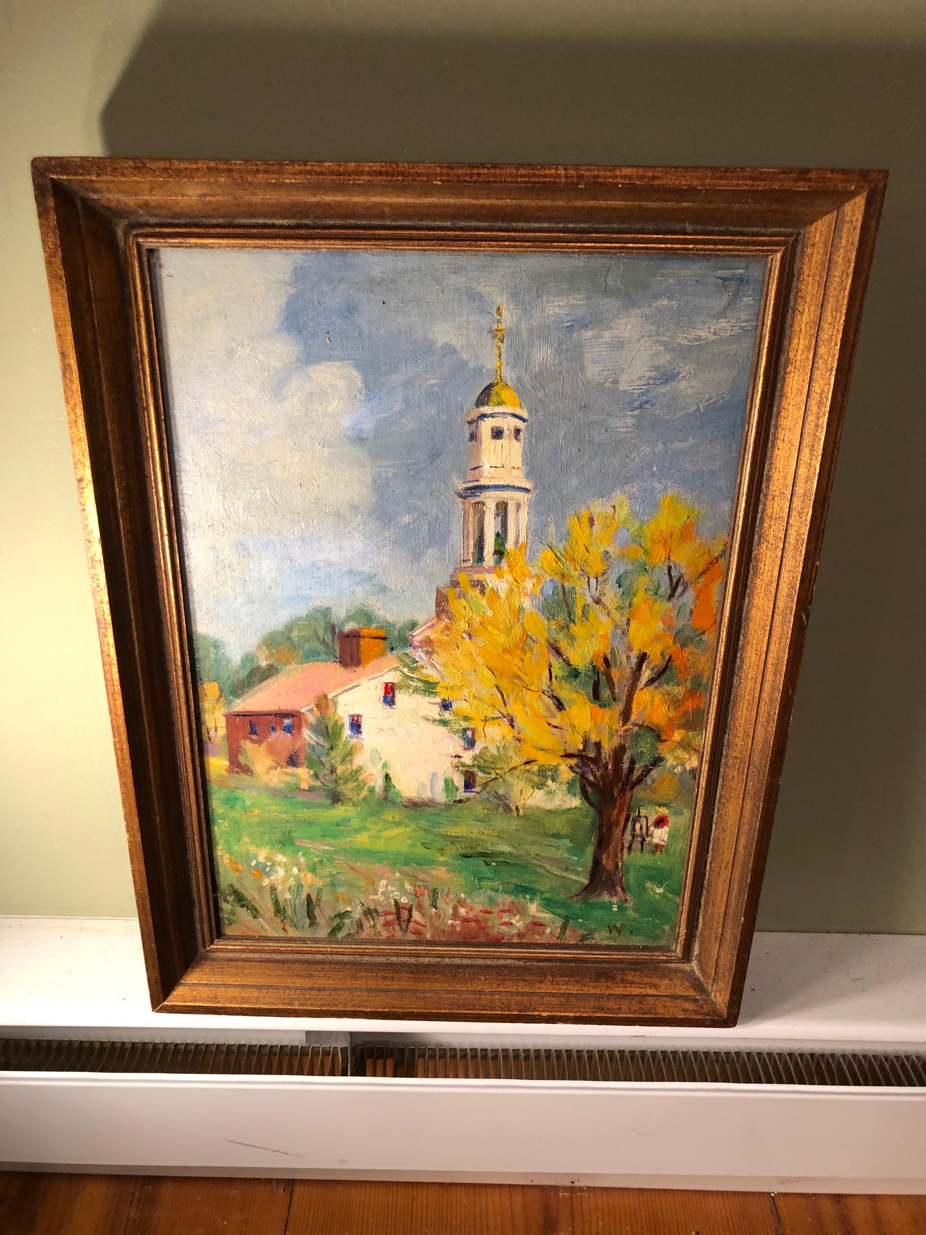 Pastoral Oil on Board of Church For Sale 15