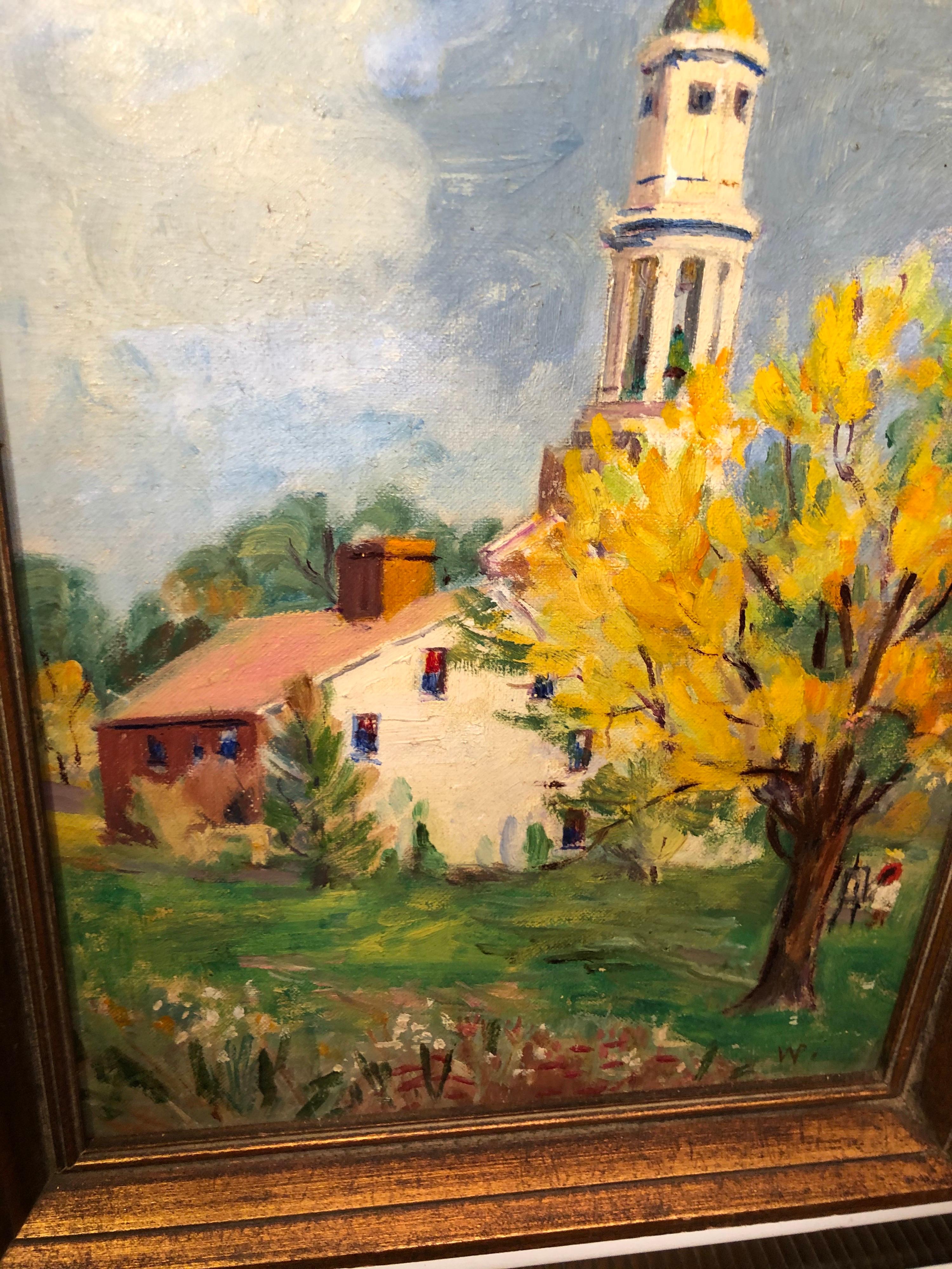 Pastoral Oil on Board of Church For Sale 1