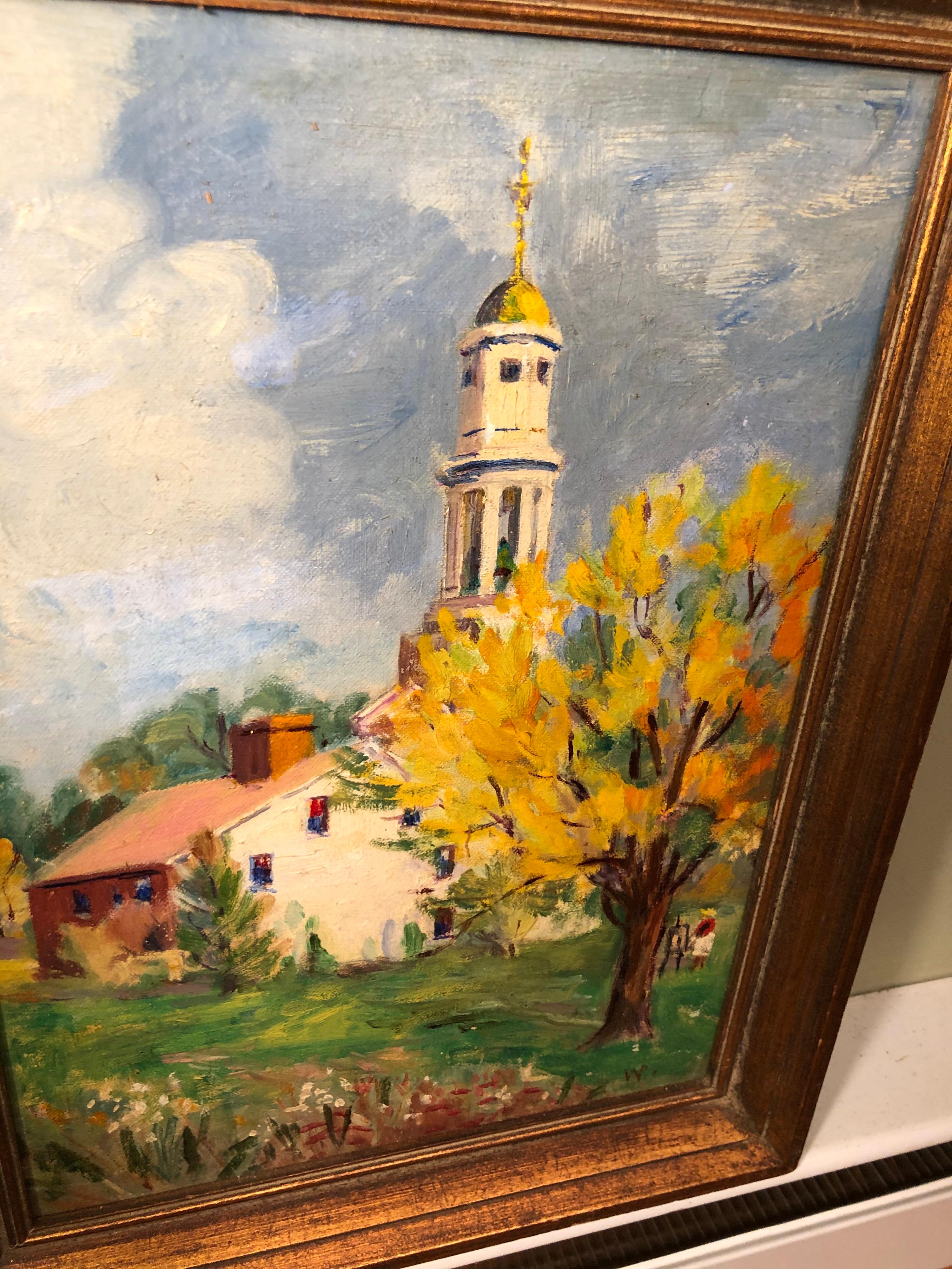 Pastoral Oil on Board of Church For Sale 3