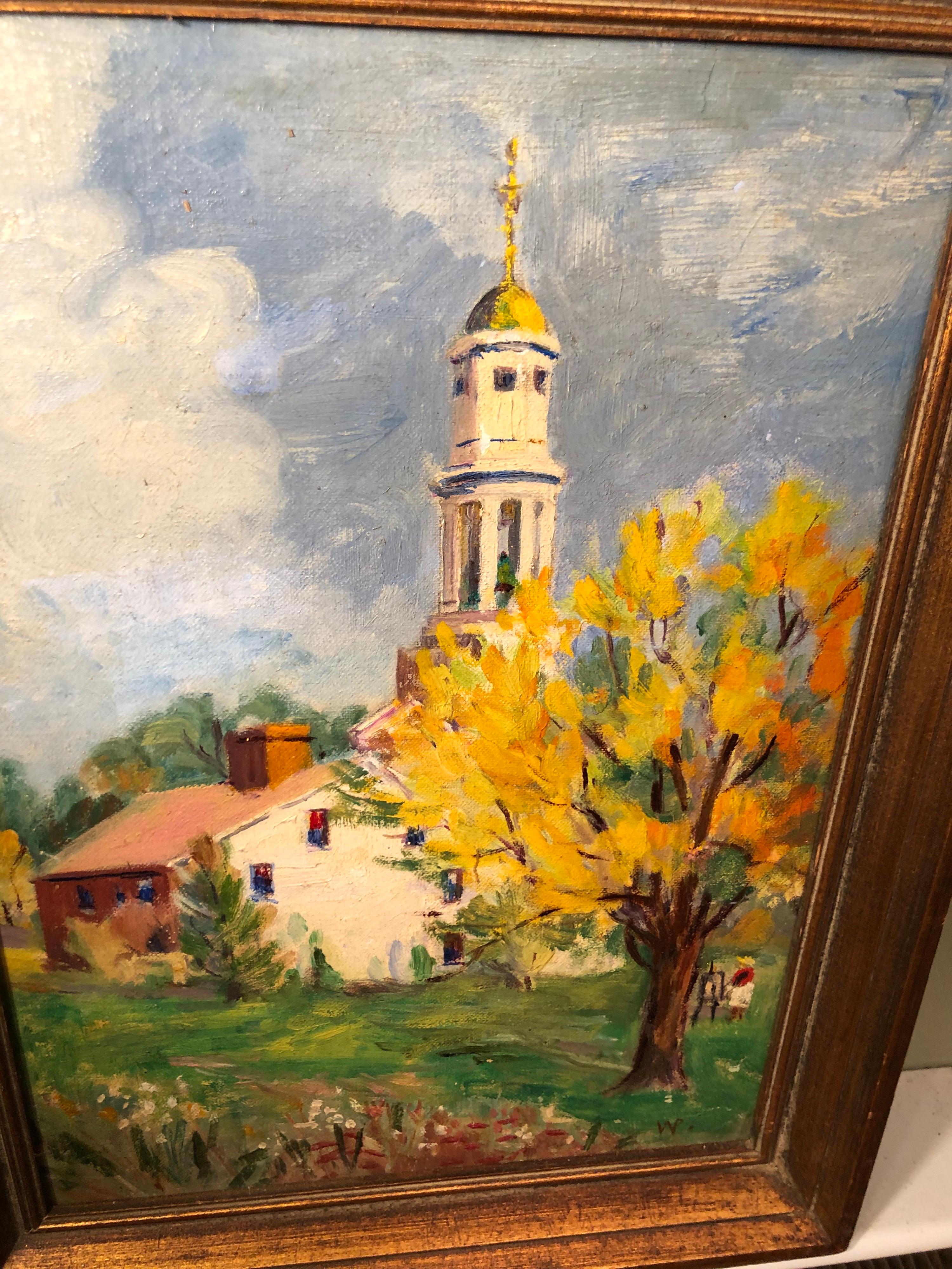 Pastoral Oil on Board of Church For Sale 4