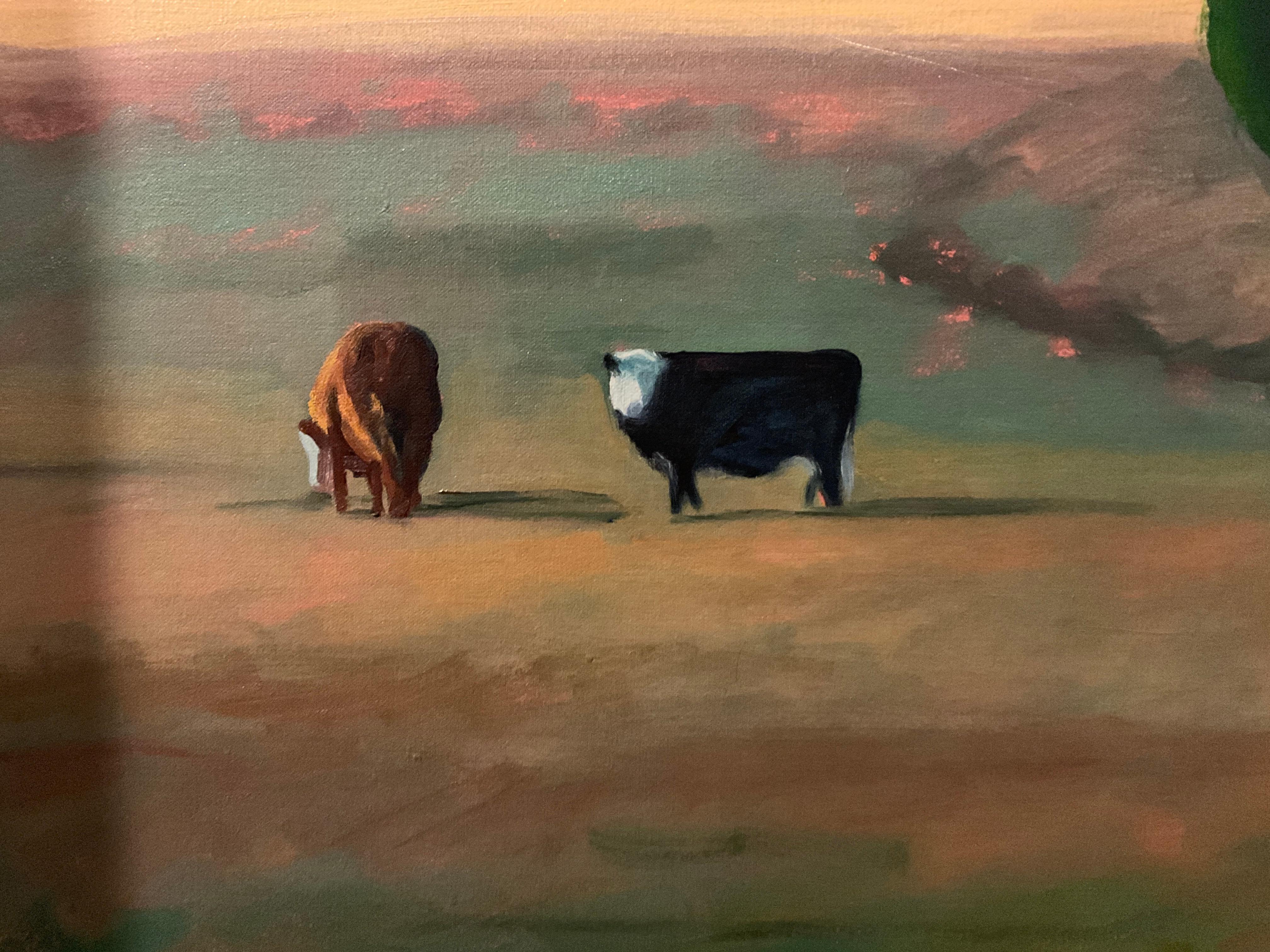 Large Pastoral Oil Painting  By Hershall Seals Entitled Three Cows In Good Condition For Sale In Tarrytown, NY