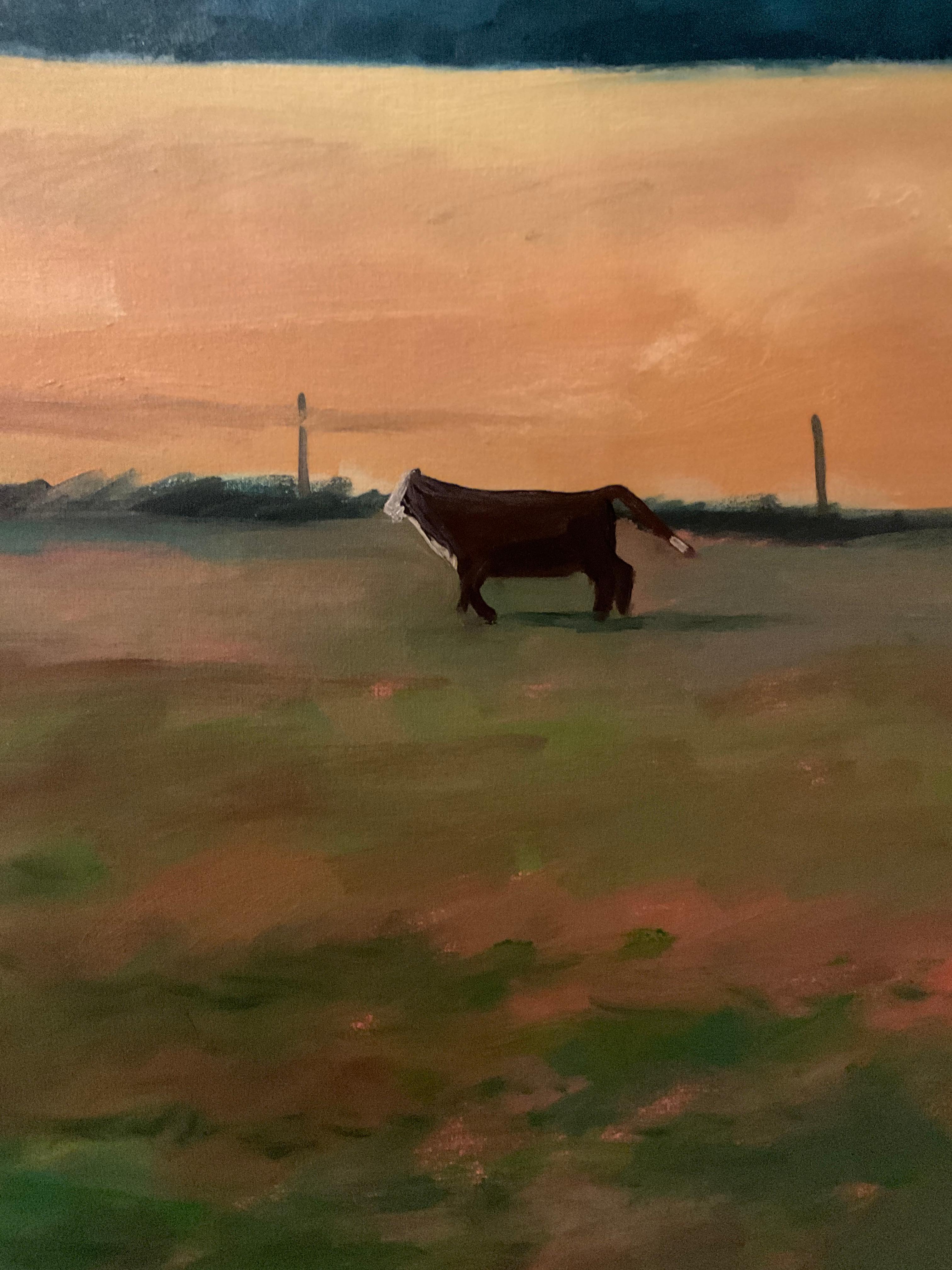 Fin du 20e siècle Grande peinture à l'huile pastorale  Sceaux de Hershall intitulés « Three Cows » en vente