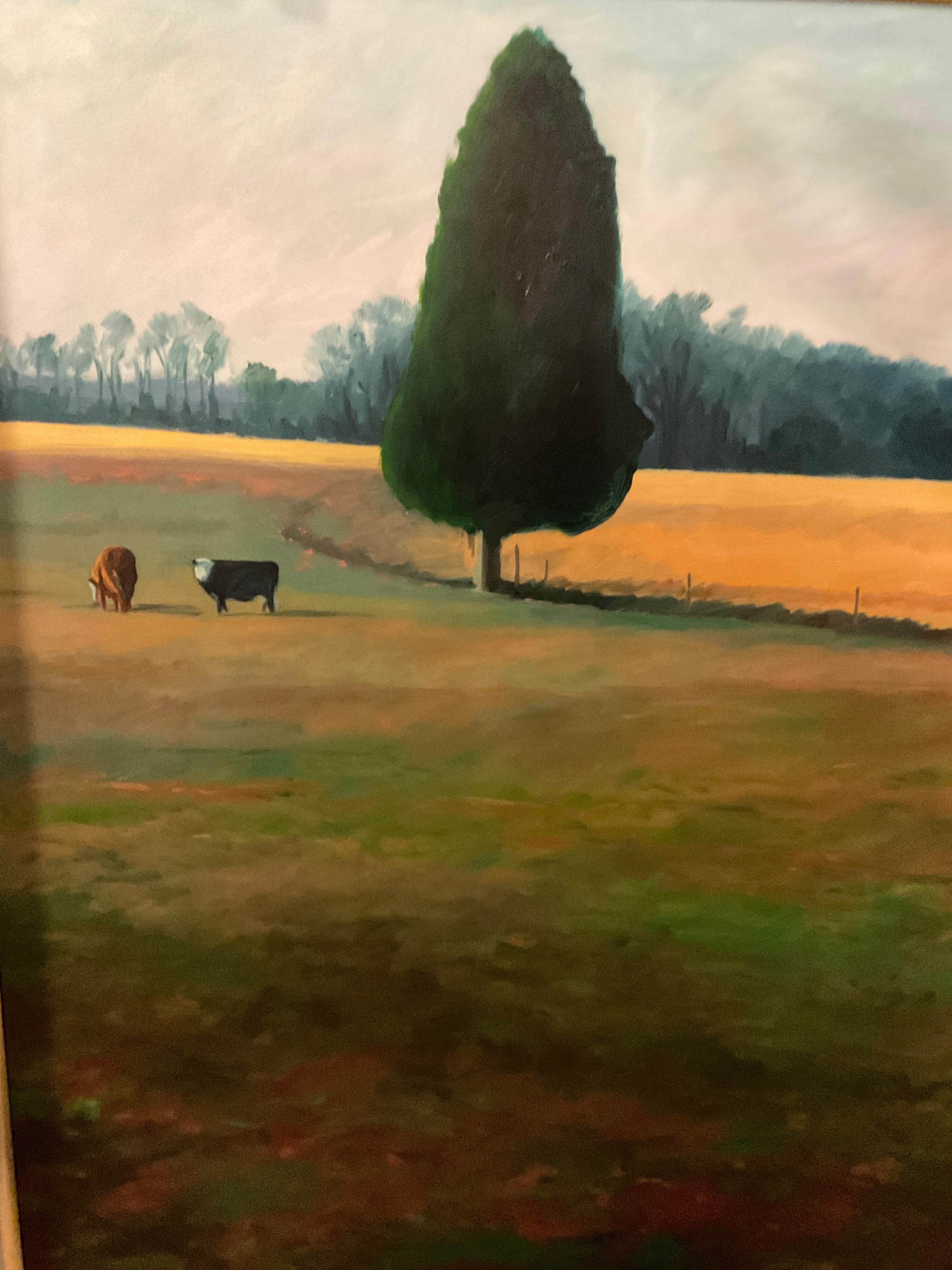 Toile Grande peinture à l'huile pastorale  Sceaux de Hershall intitulés « Three Cows » en vente