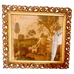 Pastoral Scene: 18th Century Needlework on Silk