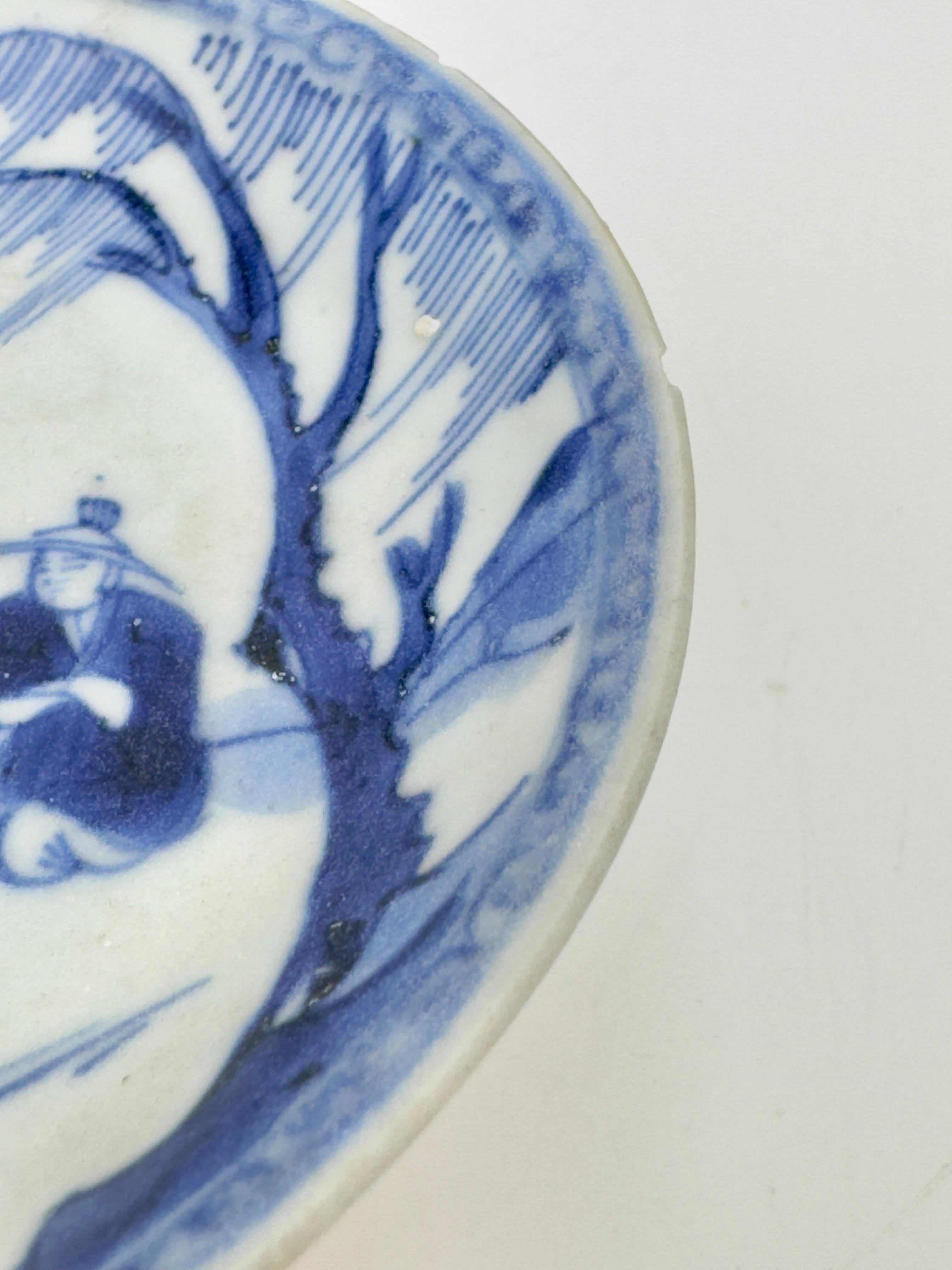 Pastoral Scene Blue And White Saucer Circa 1725, Qing Dynasty, Yongzheng Reign 1