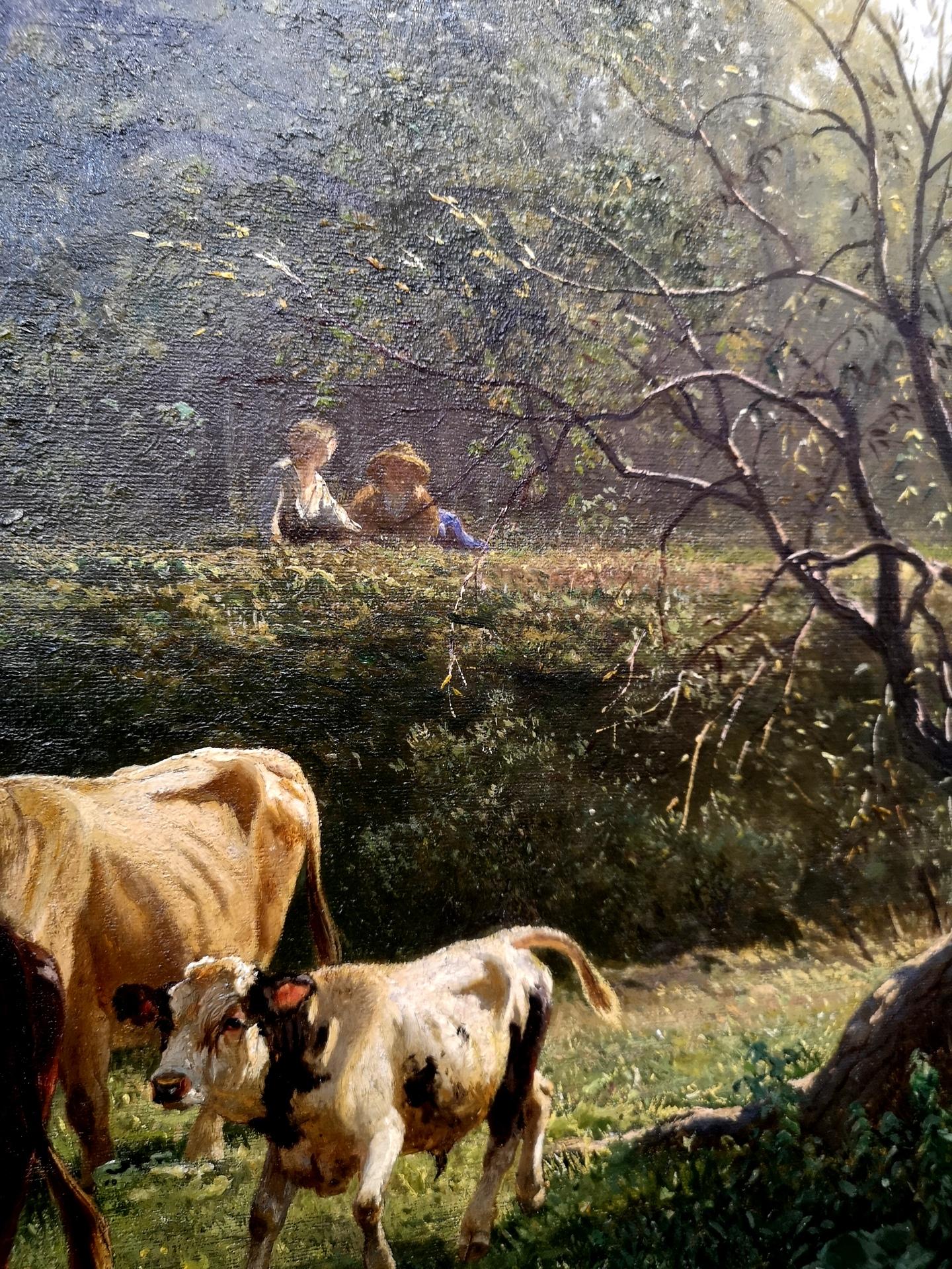 Neoclassical Pastoral Scene by Gustav Ranzoni, 1881, Oil on Canvas with Gold-Plated Frame