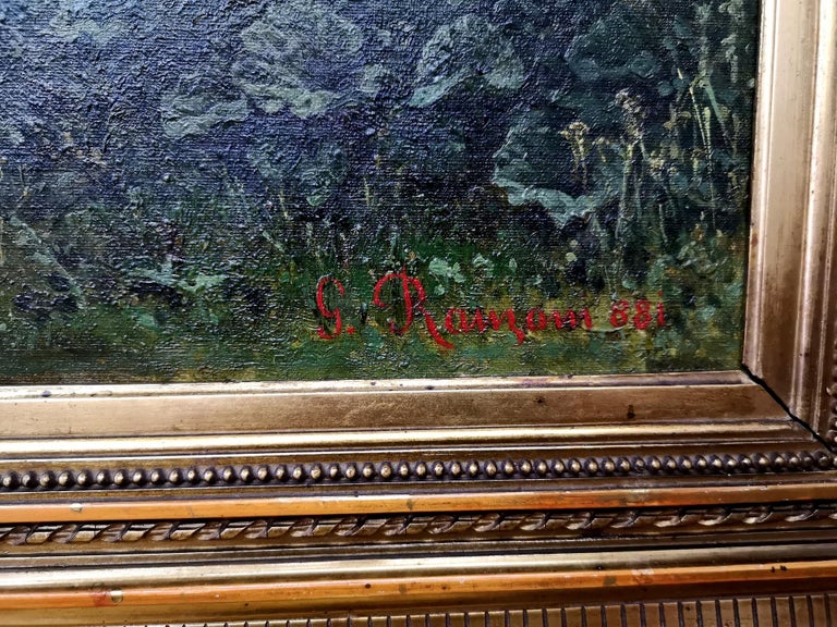 Pastoral Scene by Gustav Ranzoni, 1881, Oil on Canvas with Gold-Plated ...