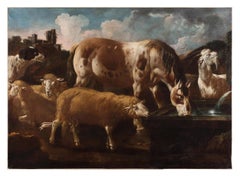 Pastoral scene, oil on canvas, by P. P. Roos dit Rosa Da Tivoli Italy circa 1680