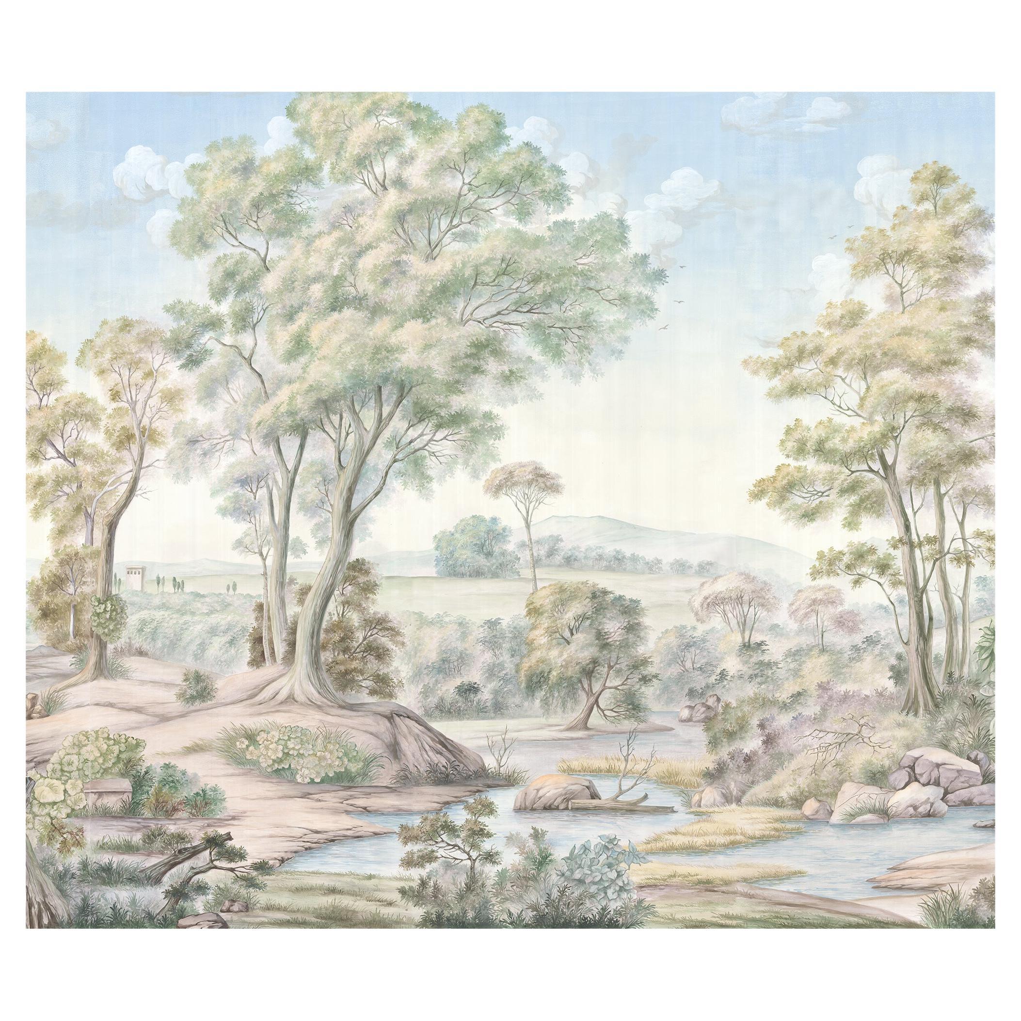 Pastorale Watercolor Panoramic Wallpaper Mural For Sale