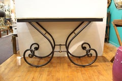 Maitland Smith Pastry Table with Scrolled Iron Legs and Faux Marble Top