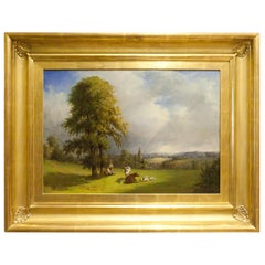 "Pasture With Cows" by W. Sanford Mason, Oil on Canvas, Dated 1849