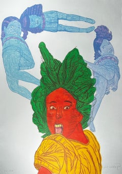 Die niederländische Künstlerin Voladoras #3, einzigartige Monotypie, handsigniertes, farbenfrohes Intaglio