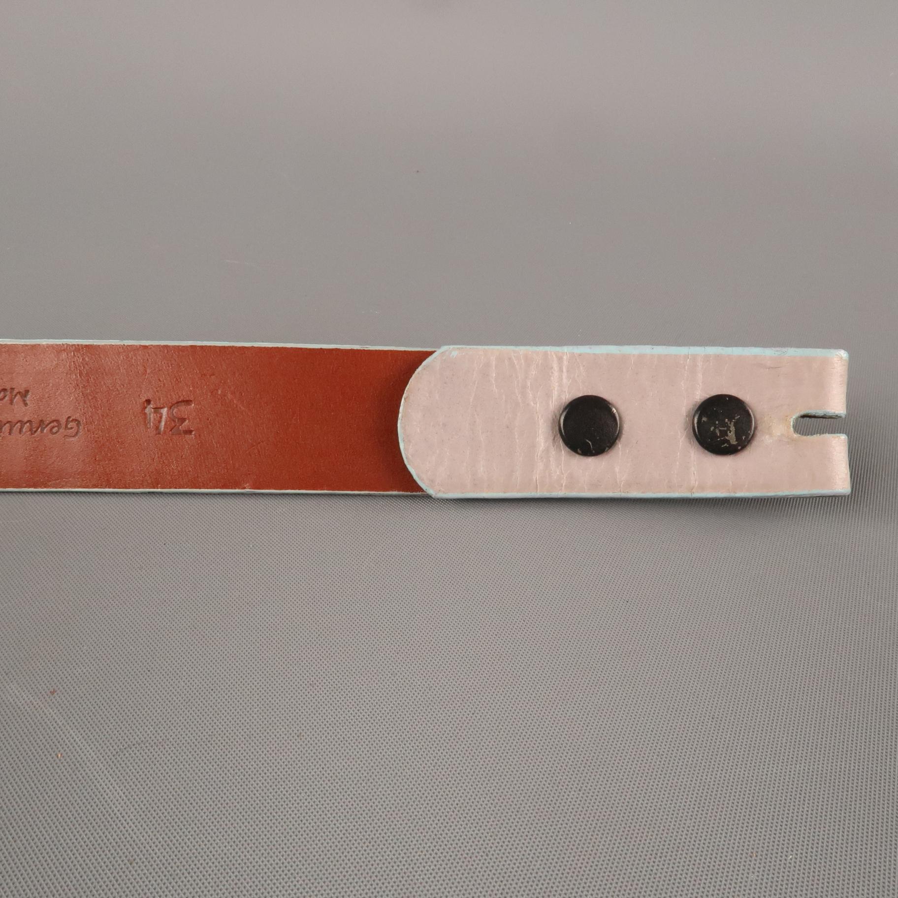 PAT AREIAS Size 34 Light Gray Leather Belt Strap In Good Condition In San Francisco, CA