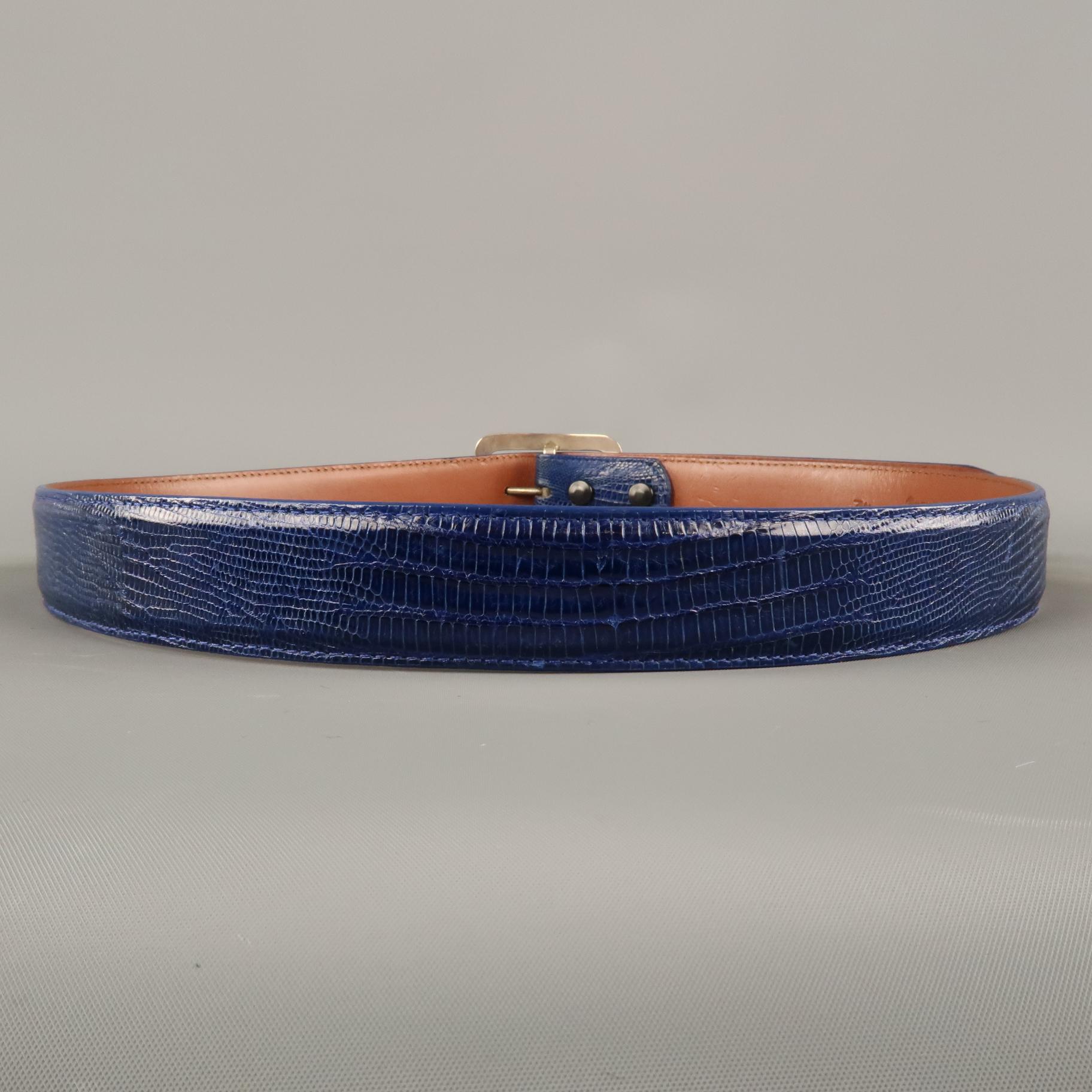 PAT AREIAS Size 34 Royal Blue Lizard Belt 1