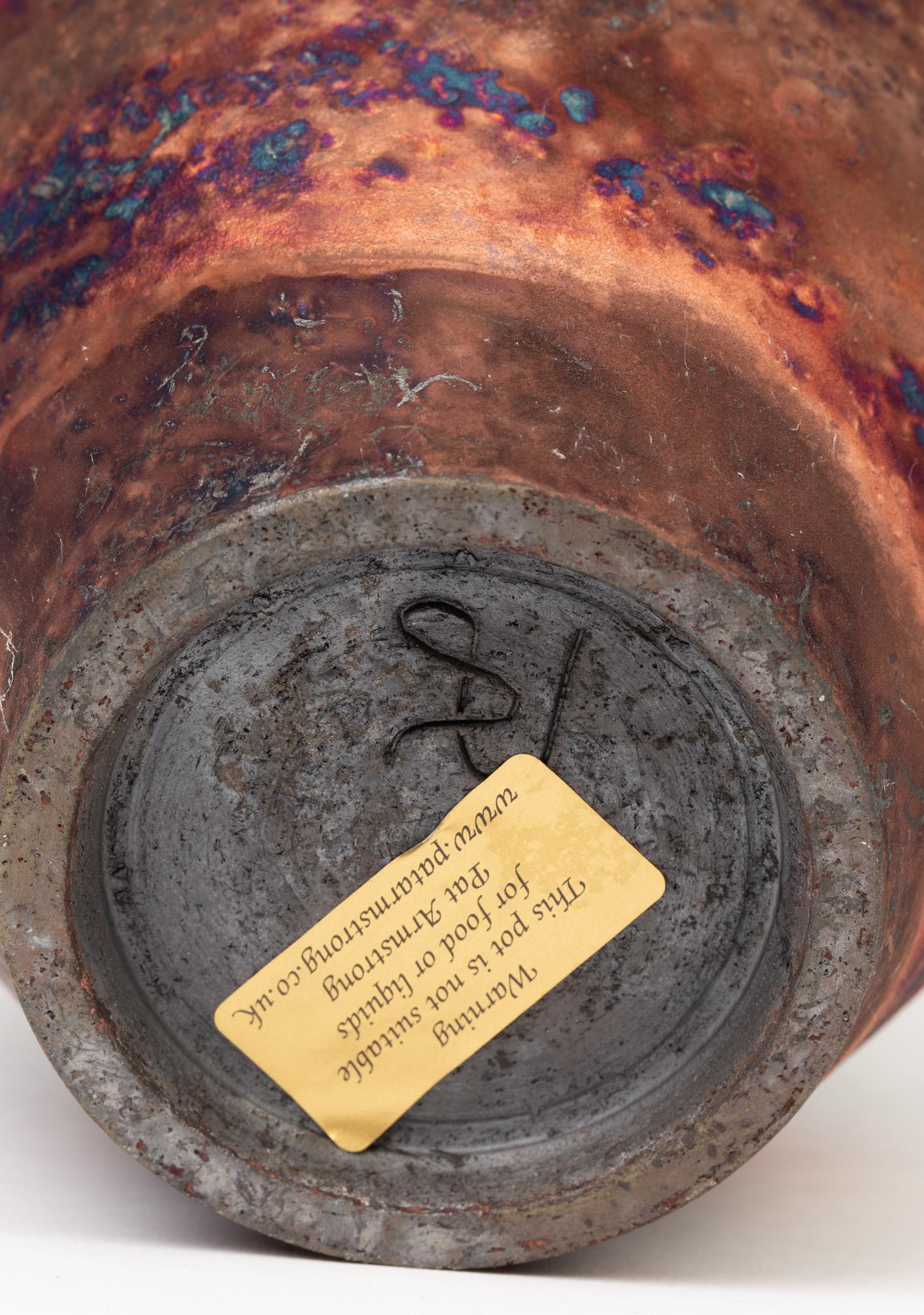 Pat Armstrong Copper Fumed Raku Glazed Studio Pottery Vase 2