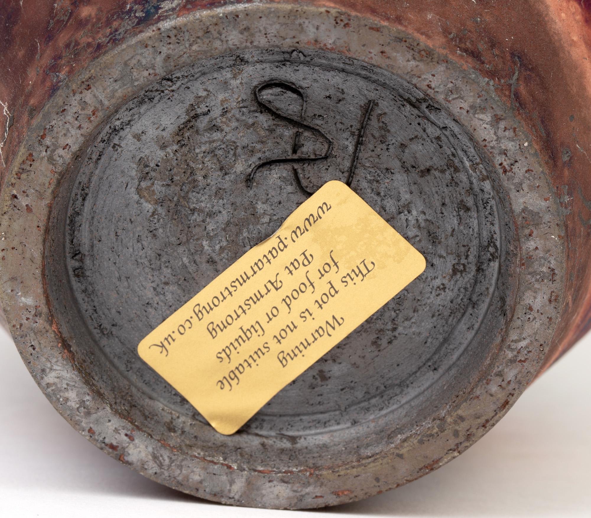 Pat Armstrong Copper Fumed Raku Glazed Studio Pottery Vase 3
