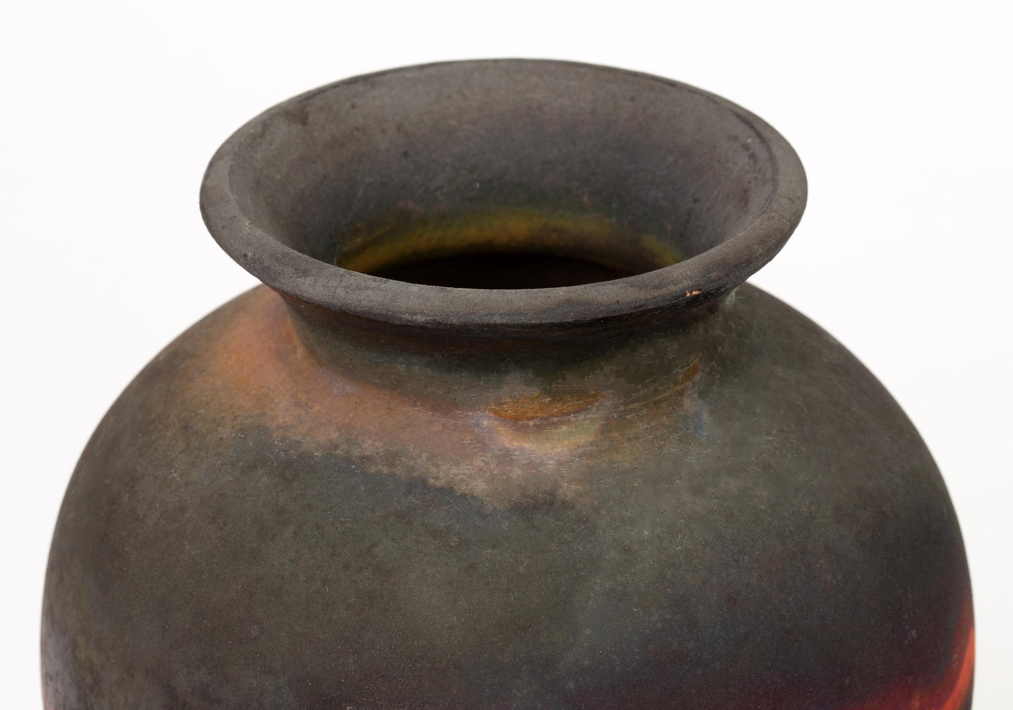 English Pat Armstrong Copper Fumed Raku Glazed Studio Pottery Vase