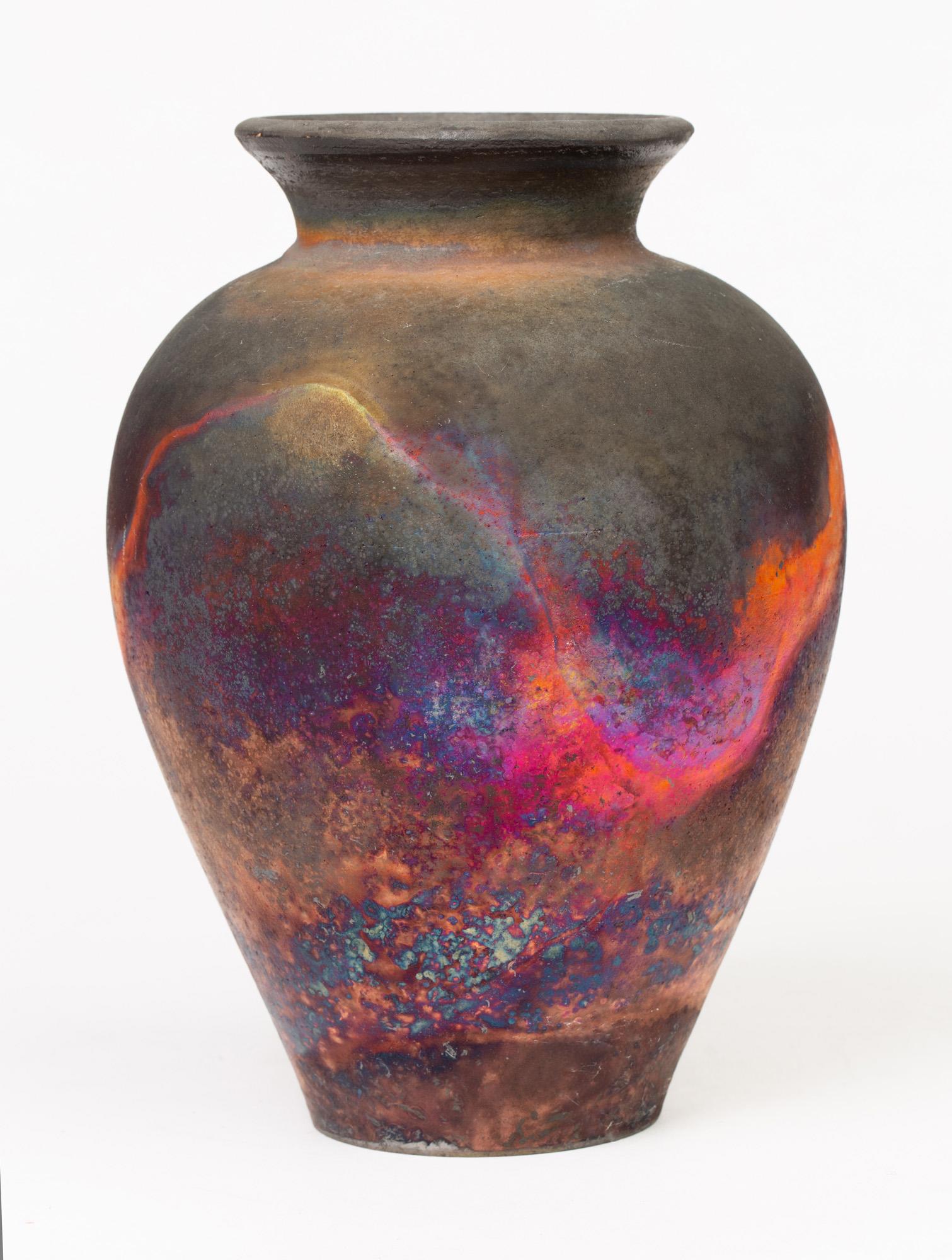 Pat Armstrong Copper Fumed Raku Glazed Studio Pottery Vase In Good Condition In Bishop's Stortford, Hertfordshire