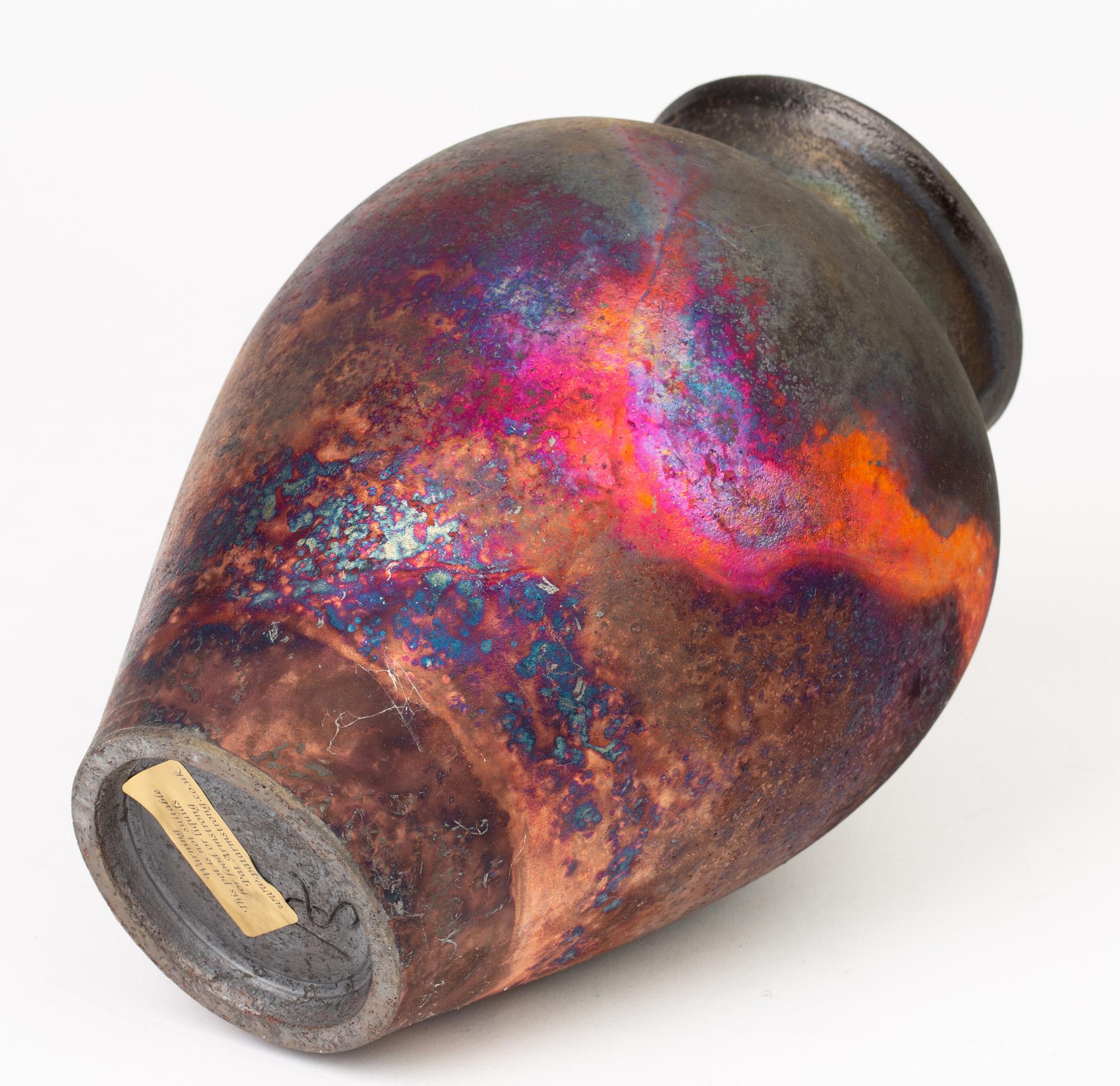20th Century Pat Armstrong Copper Fumed Raku Glazed Studio Pottery Vase