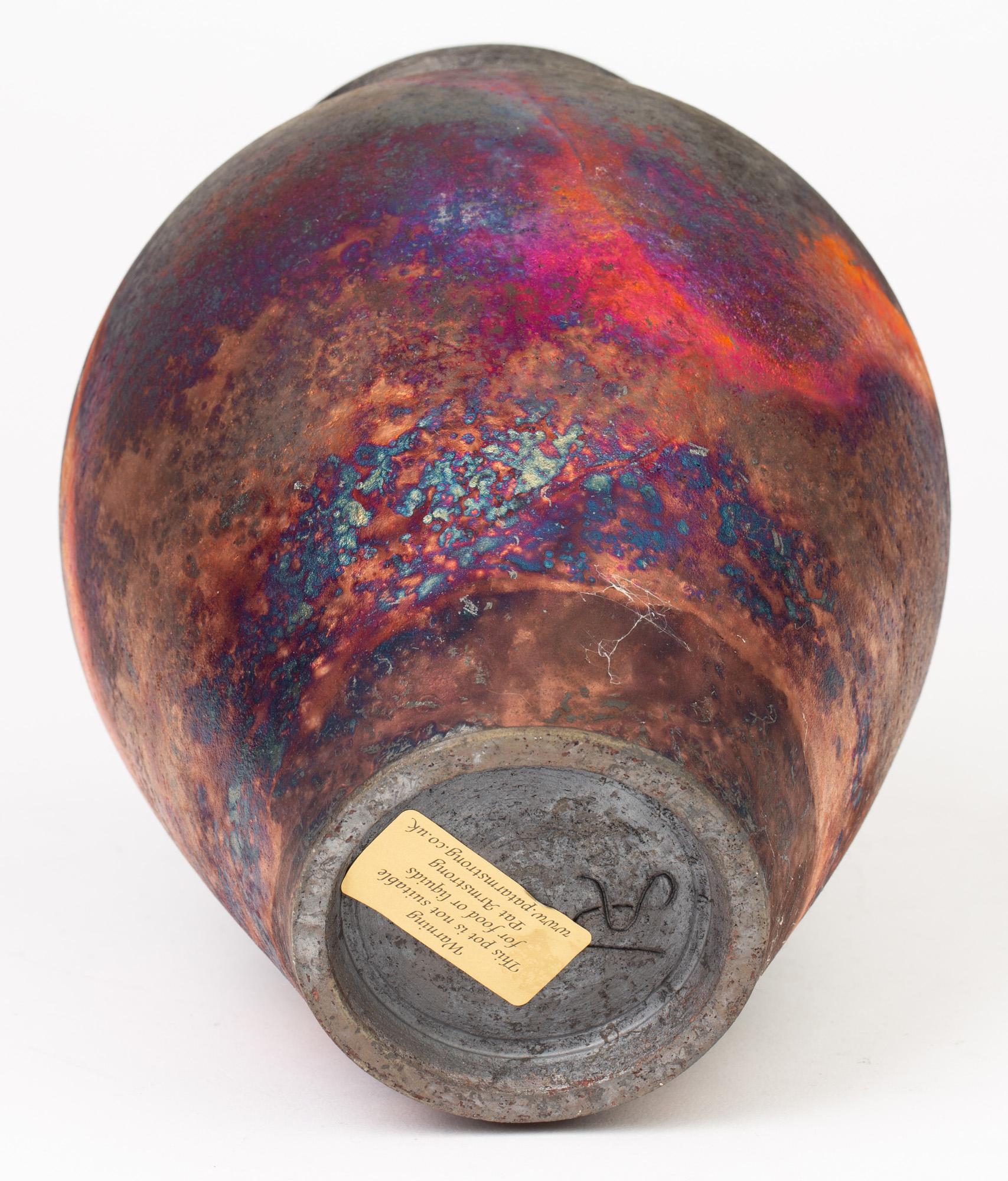 Pat Armstrong Copper Fumed Raku Glazed Studio Pottery Vase 1
