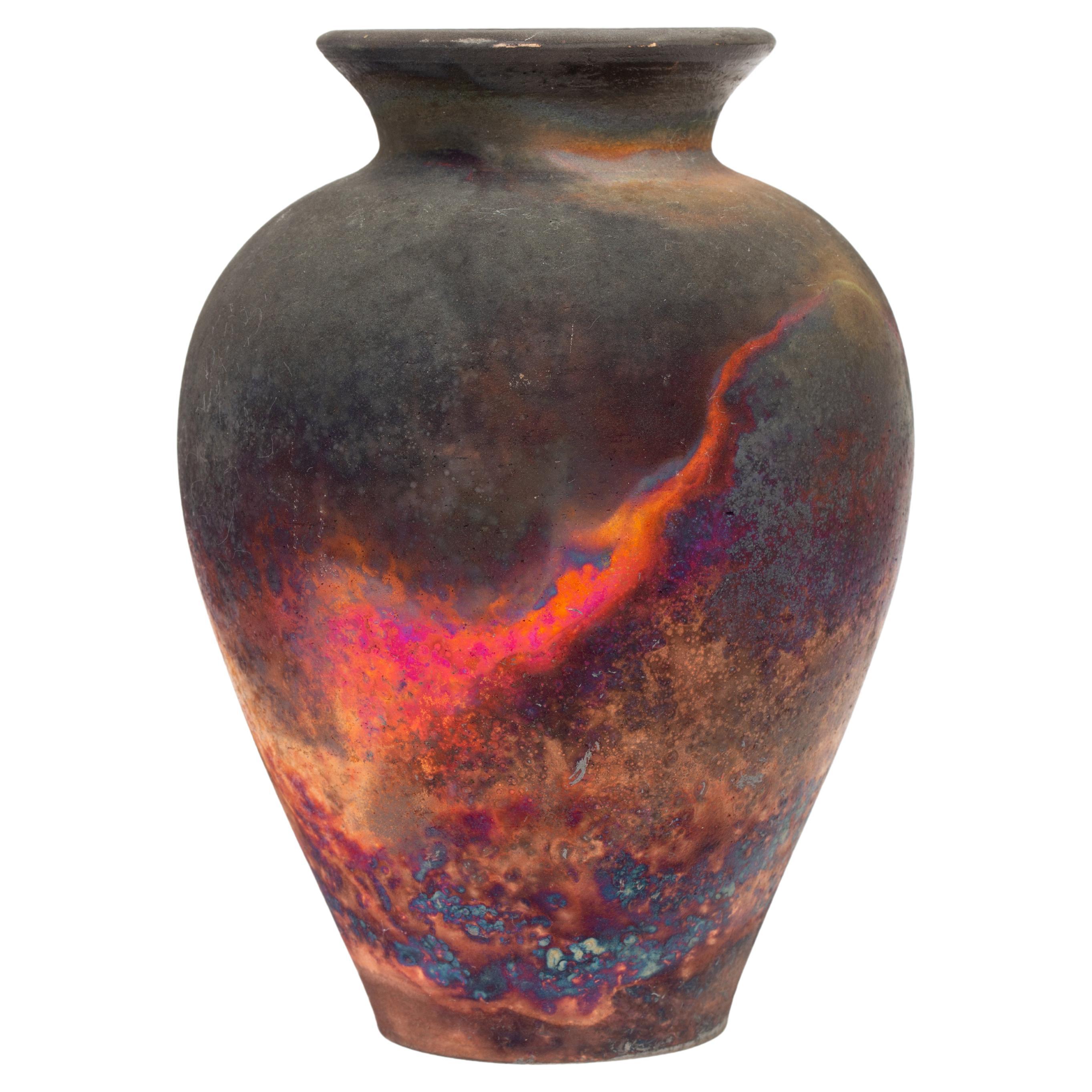 Pat Armstrong Copper Fumed Raku Glazed Studio Pottery Vase