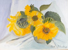 Pat Blake - Siglo XX Óleo, Naturaleza muerta de girasoles