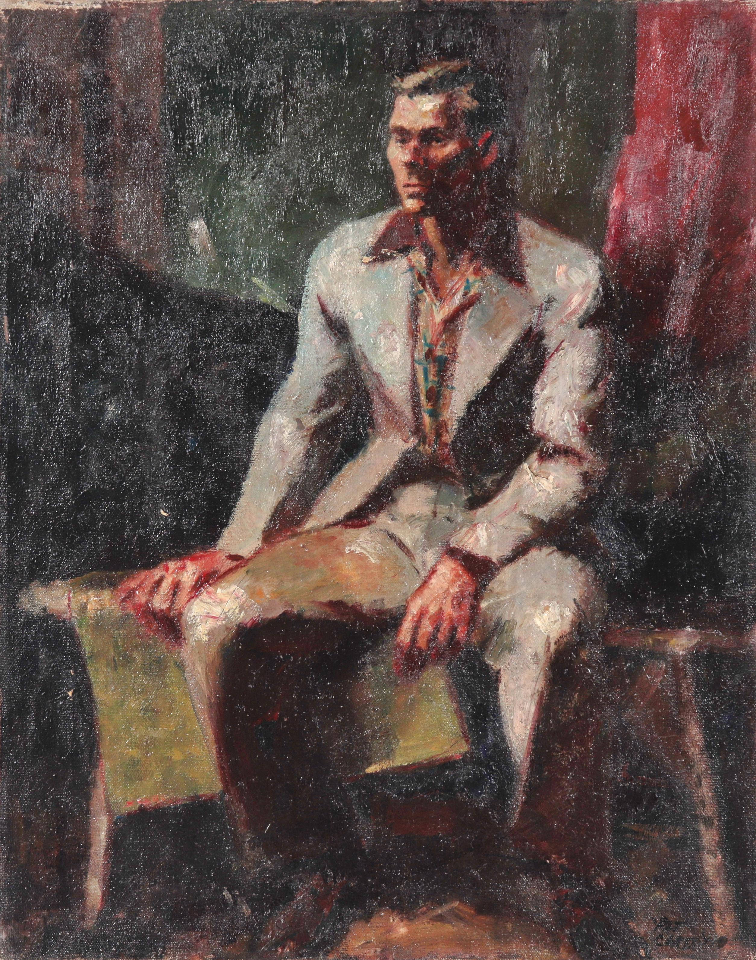 Pat Carey Portrait Painting - Contemplative Male Portrait 1940 Oil