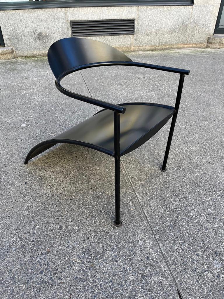 Fantastic vintage postmodern black painted tubular steel chair 