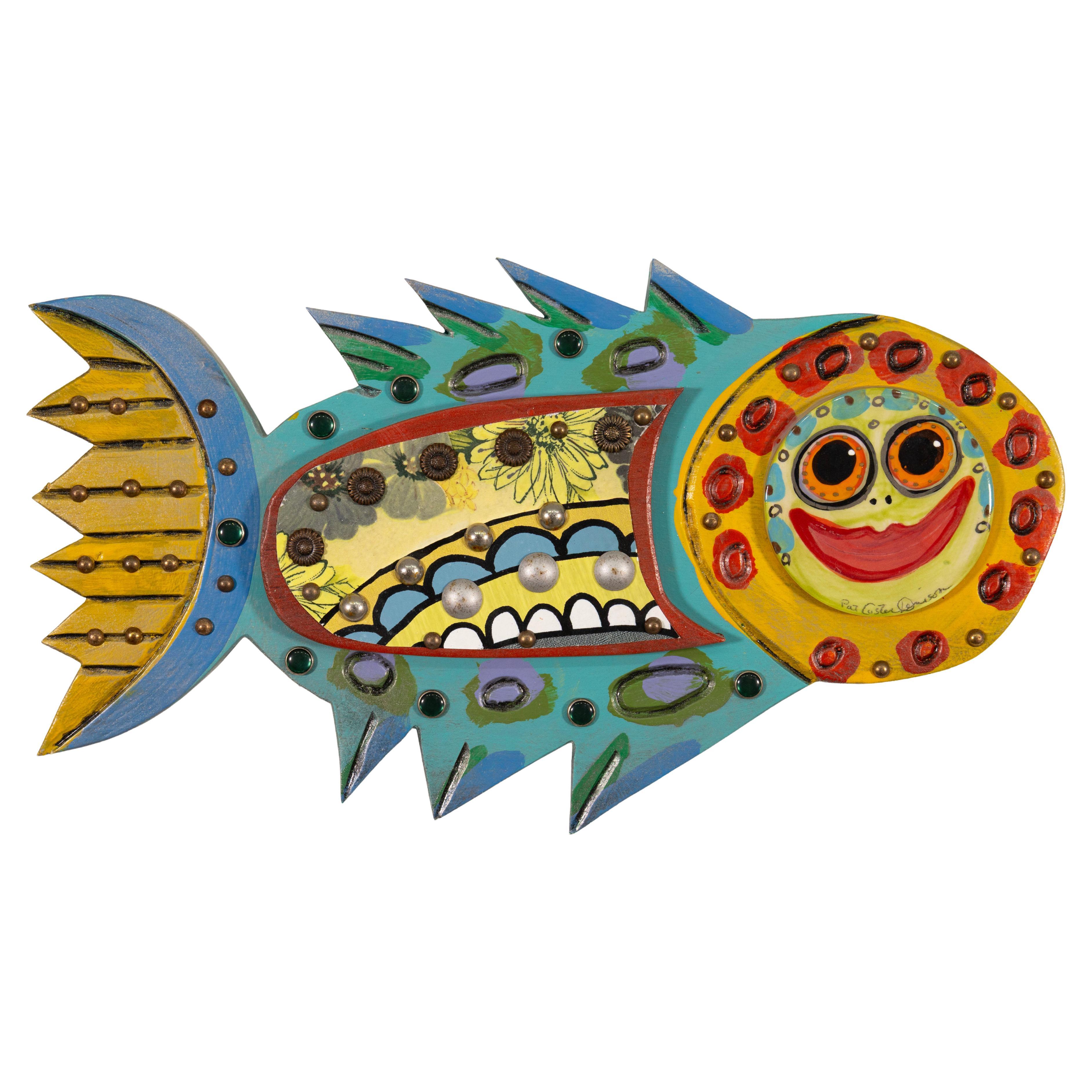 Pat Custer Denison Mixed Media Hanging Folk Art Fish