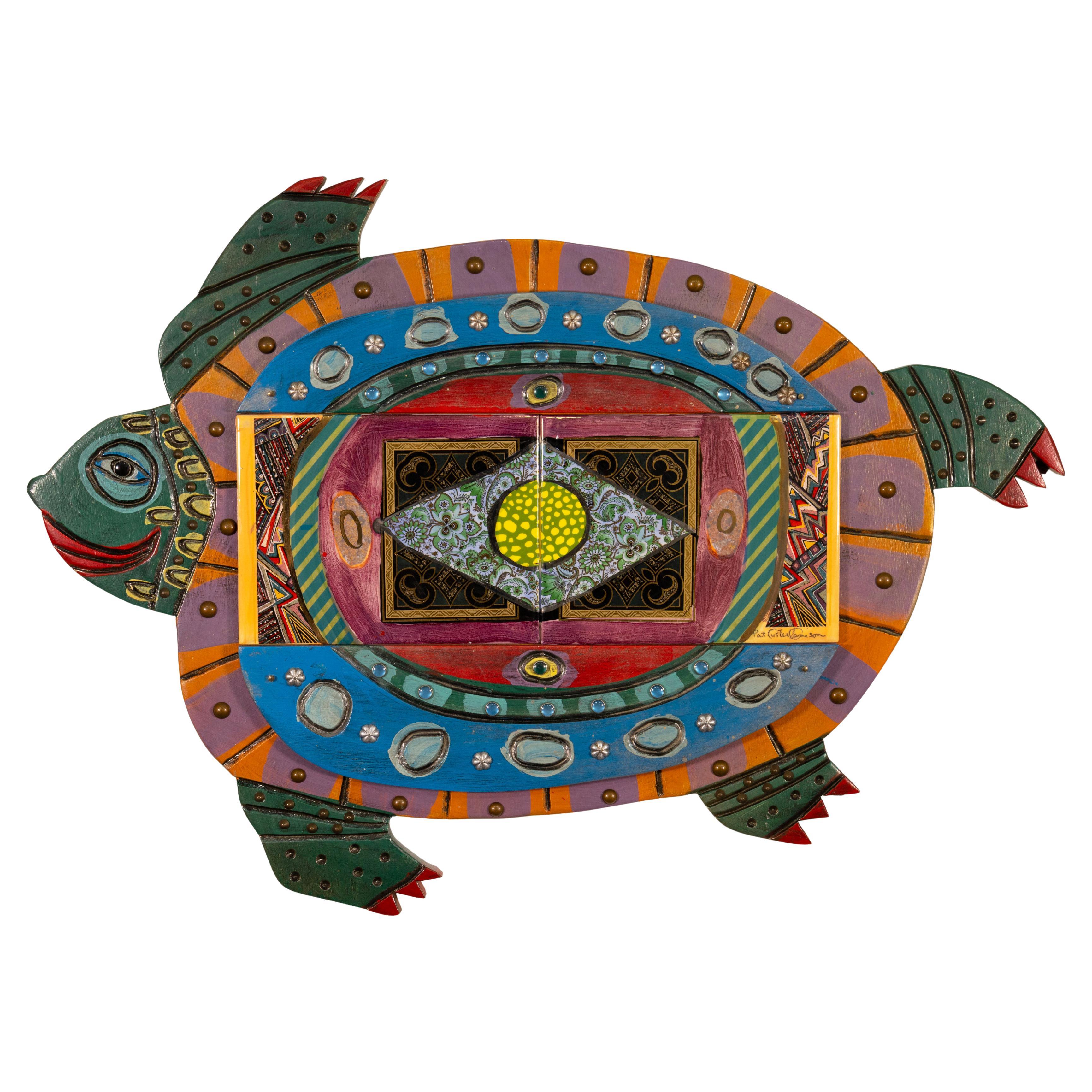 Pat Custer Denison Mixed Media Hanging Folk Art Turtle