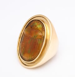 Pat de Verre Scarab in Massive 14kt Yellow Gold Mounting