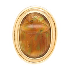 Vintage Pat de Verre Scarab in Massive 14kt Yellow Gold Mounting