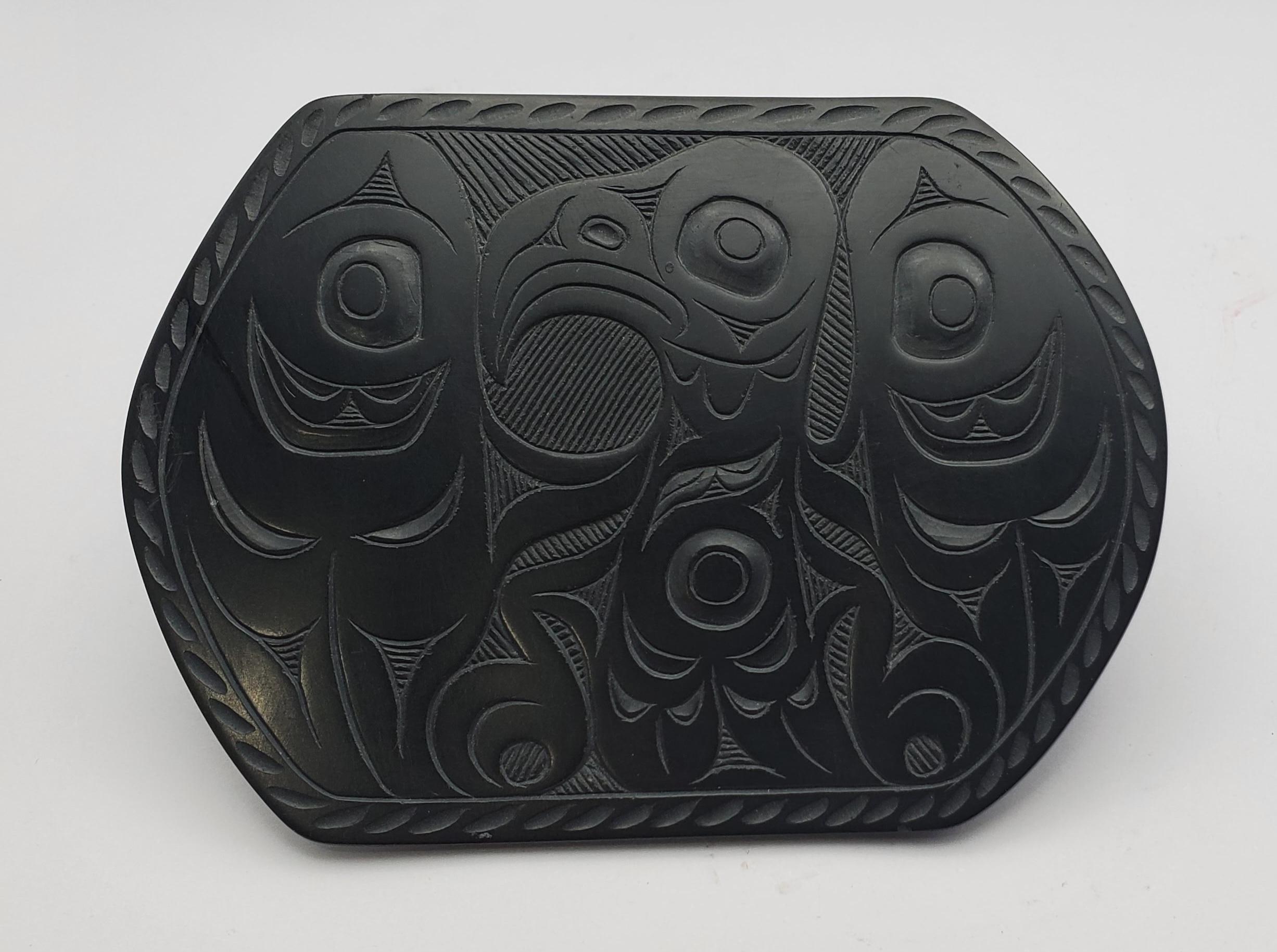 Anglo-Indian Pat Dixon Signed First Nations Carved Argillite Tray For Sale