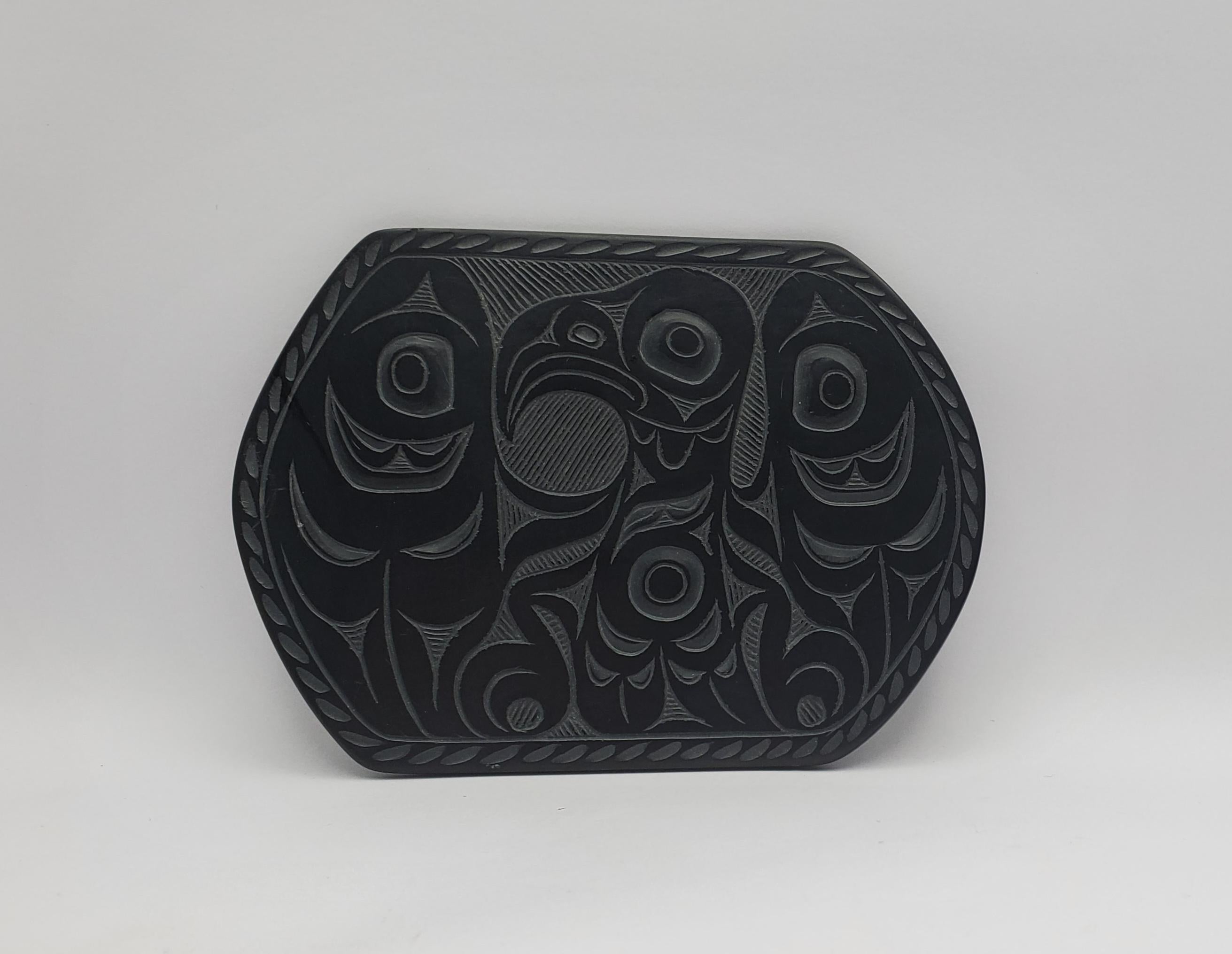Pat Dixon Signed First Nations Carved Argillite Tray For Sale 3