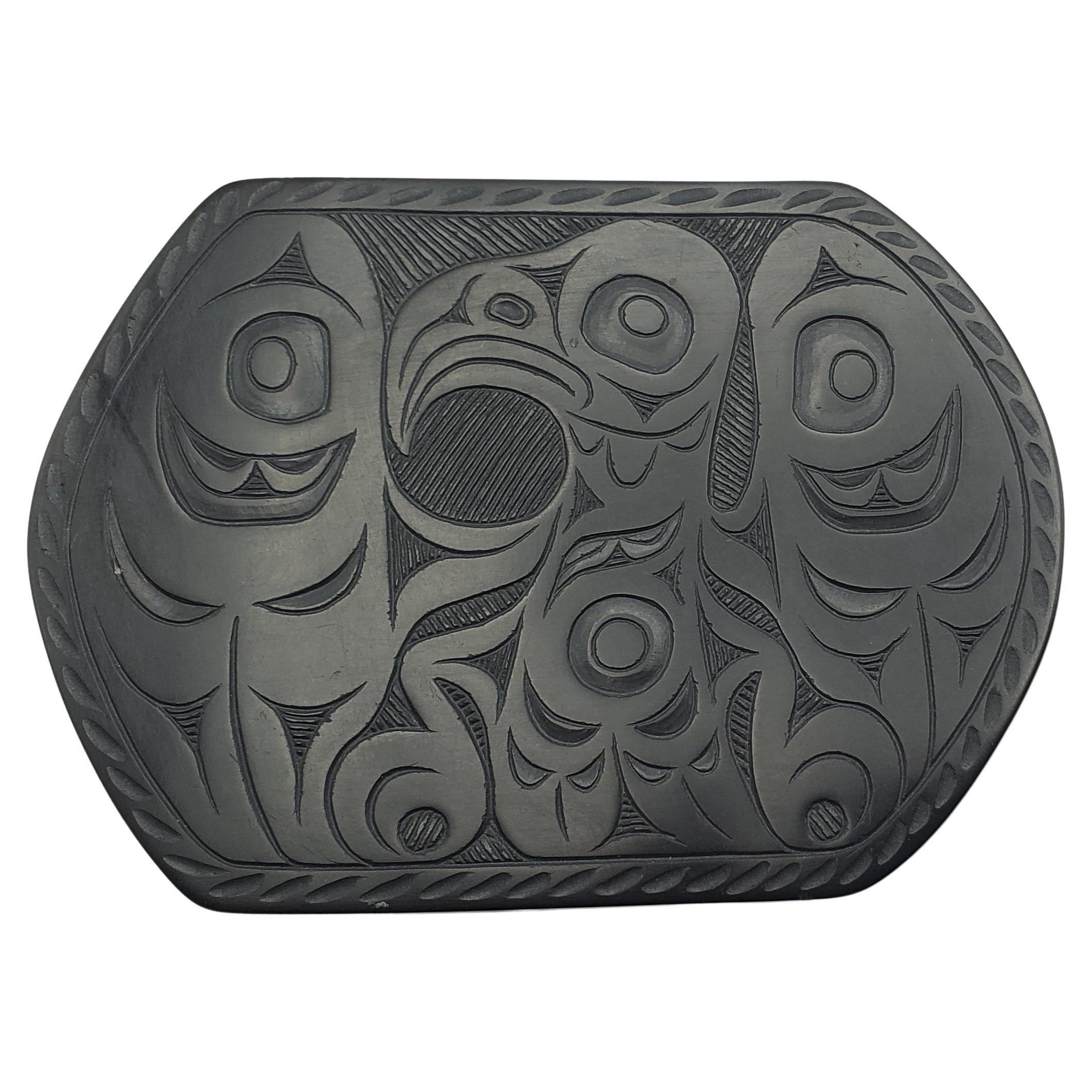 Pat Dixon Signed First Nations Carved Argillite Tray For Sale