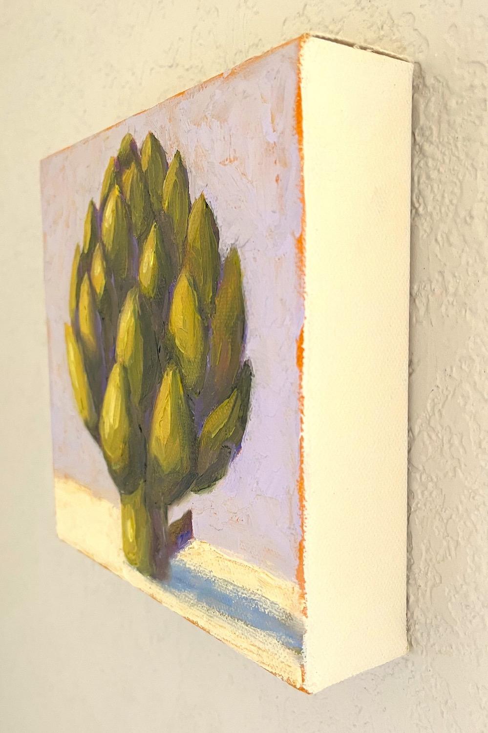 <p>Artist Comments<br>A luscious artichoke displays its scaly exterior. Its texture and rich colors complement the soft lavender background. The careful balance between color, light, and shadow further enhances the visual appeal of the