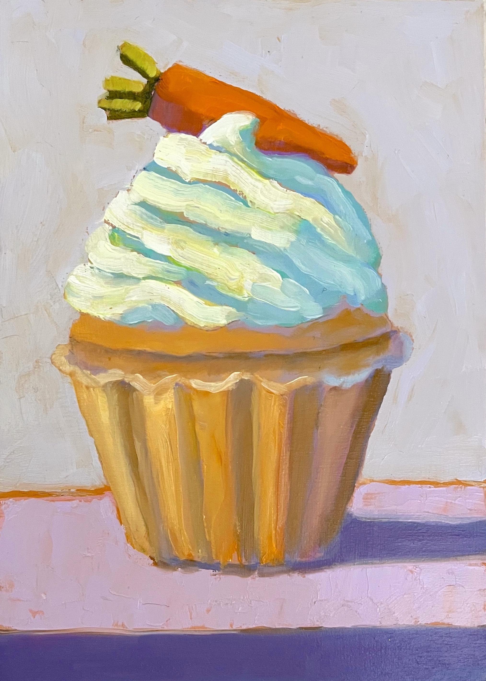 Pat Doherty Still-Life Painting - Carrot Cupcake, Oil Painting