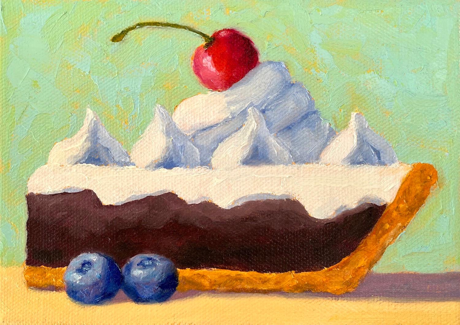 Still-Life Painting di Pat Doherty - Torta alla crema di cioccolato, pittura ad olio