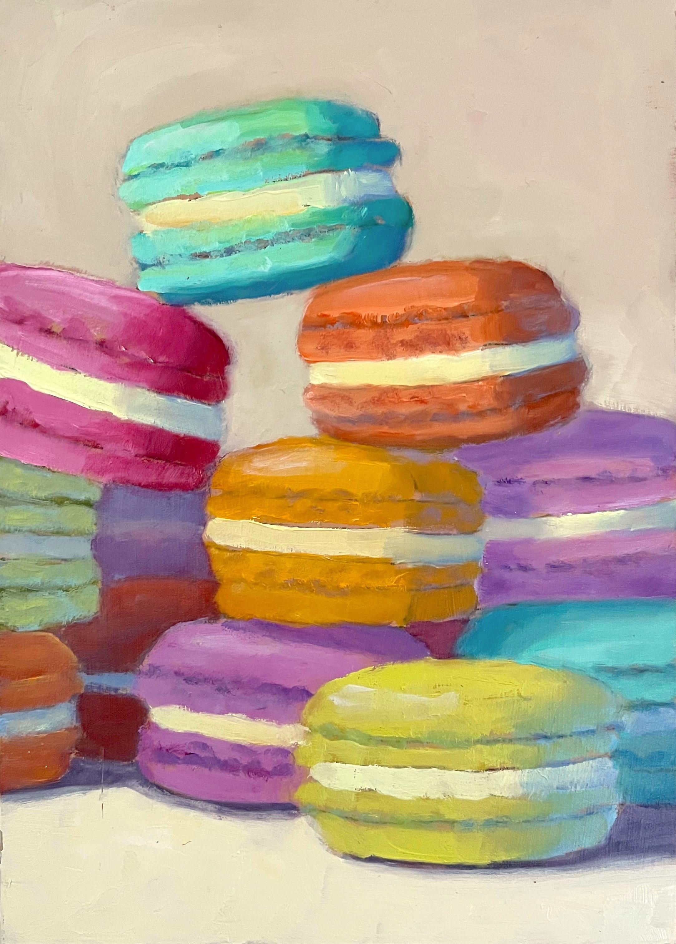 Pat Doherty Still-Life Painting - Colorful Macarons, Oil Painting