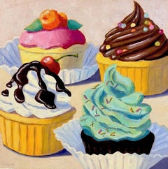 Vier Cupcakes, Ölgemälde