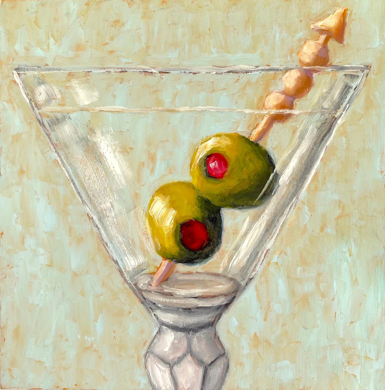 Pat Doherty Still-Life Painting - Martini with Olives, Oil Painting