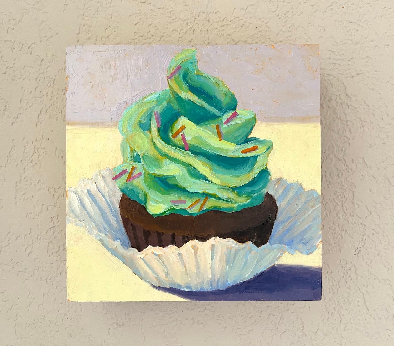 Mint Chocolate Cupcake, Oil Painting For Sale 1