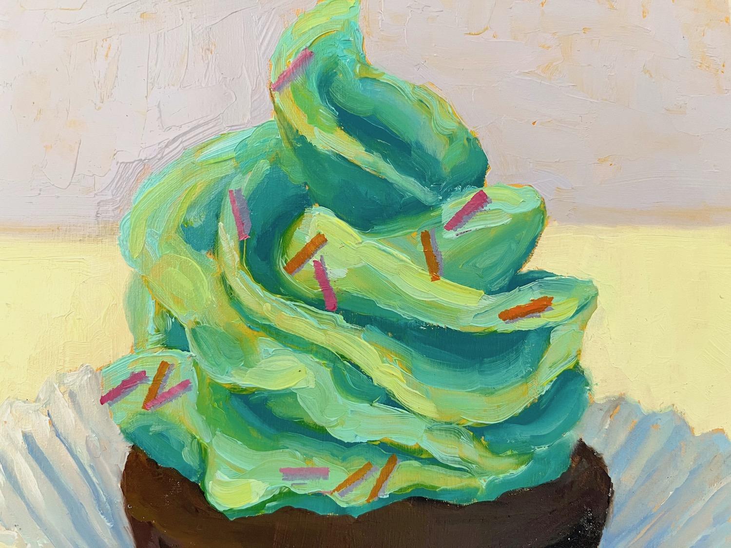Mint Chocolate Cupcake, Oil Painting For Sale 2
