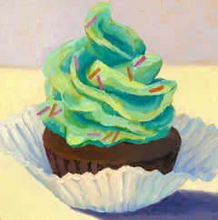 Mint Chocolate Cupcake, Oil Painting