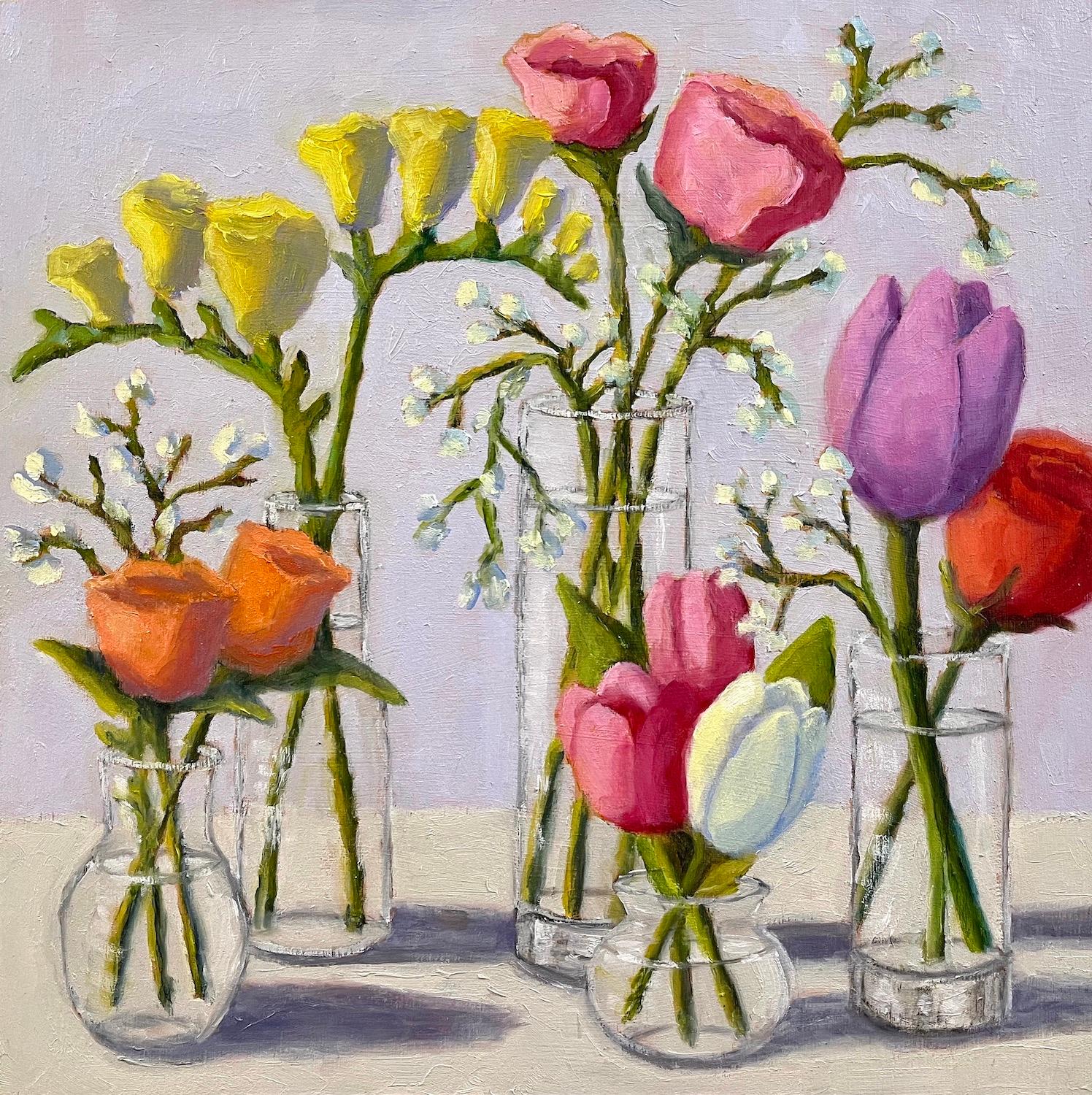 Still-Life Painting di Pat Doherty - Fiori di primavera, pittura a olio