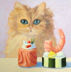 Sushi Cat, Oil Painting