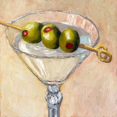 Trois olives de cocktail, peinture à l'huile